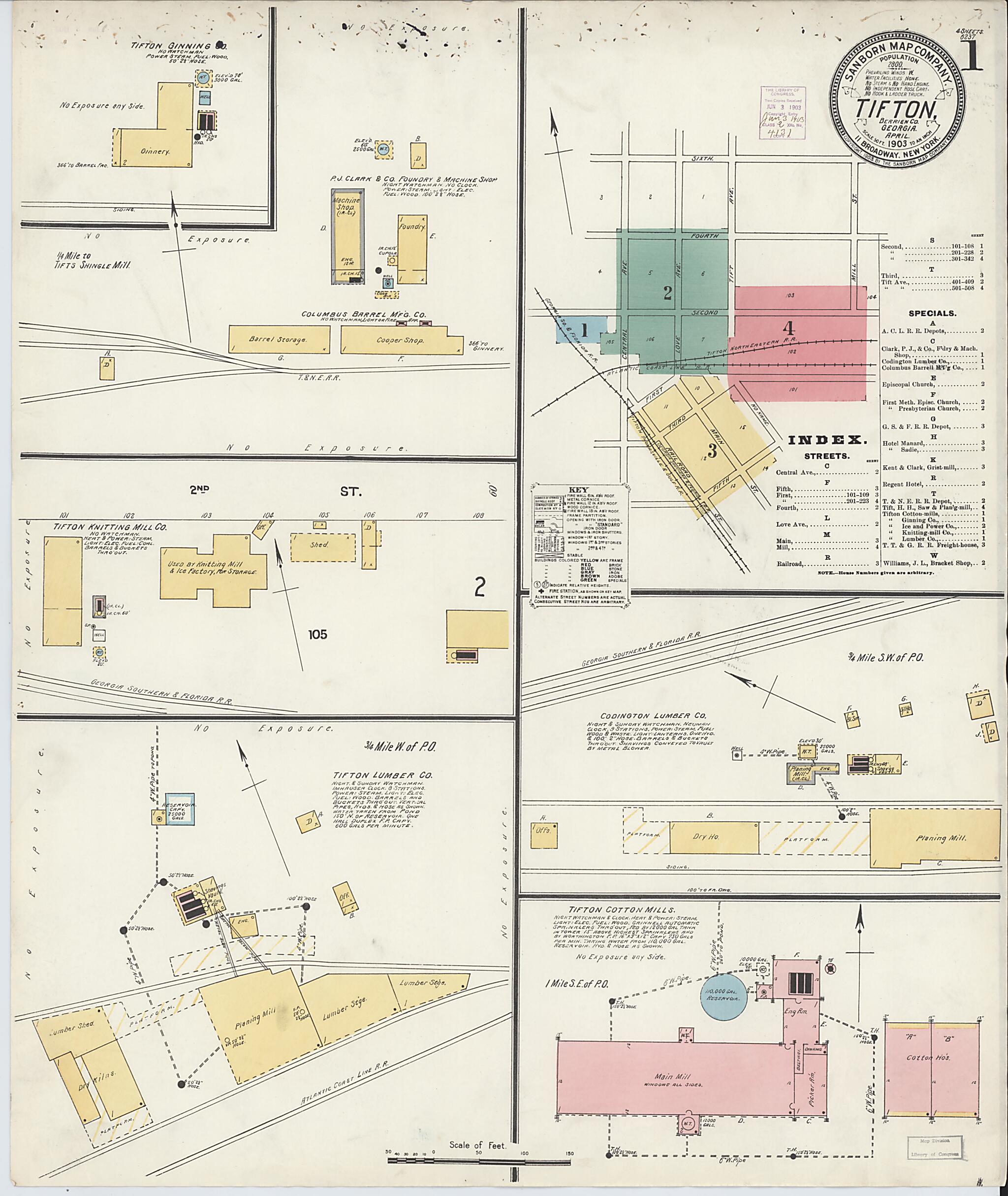 This old map of Tifton, Tift County, Georgia was created by Sanborn Map Company in 1903
