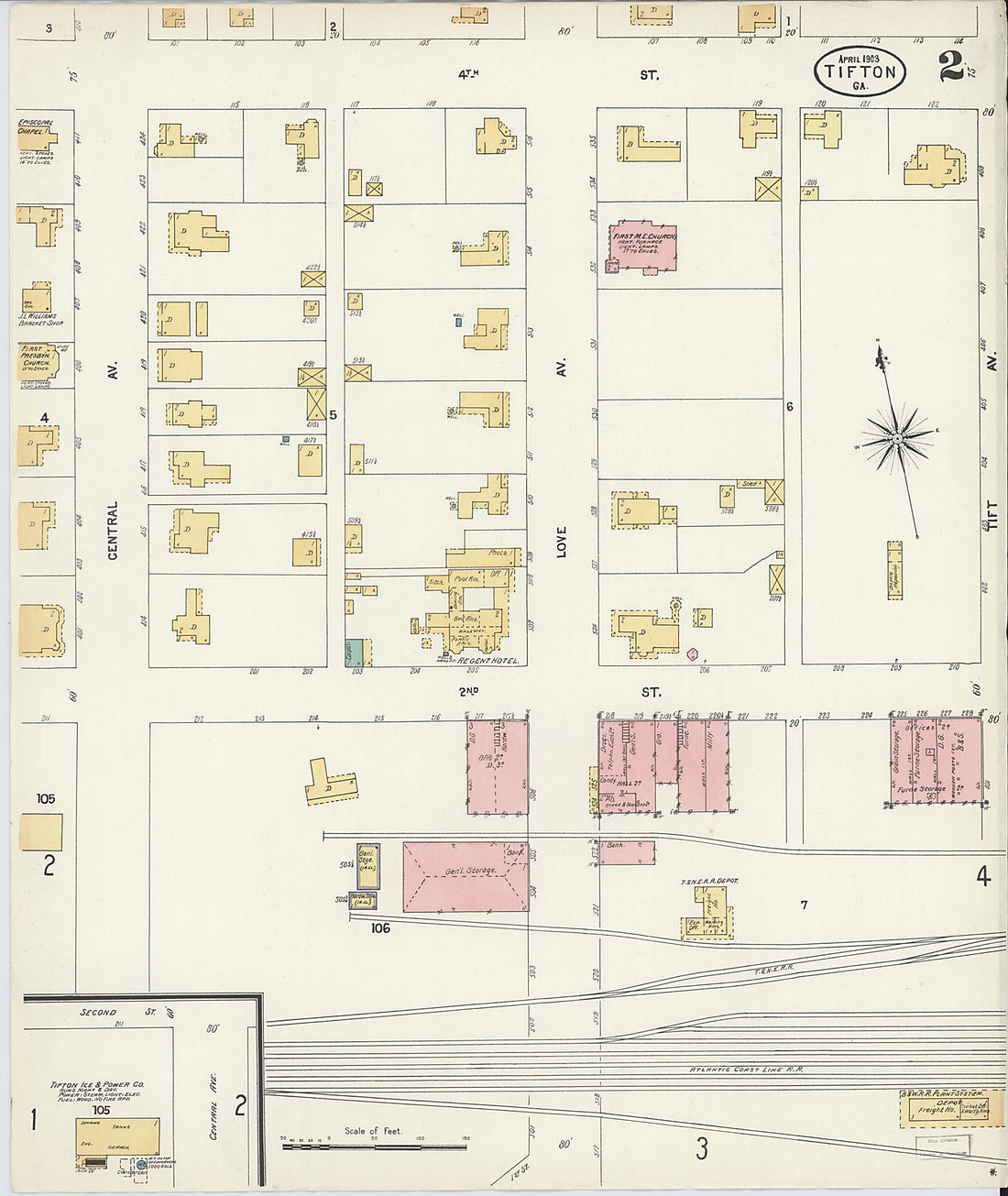 This old map of Tifton, Tift County, Georgia was created by Sanborn Map Company in 1903