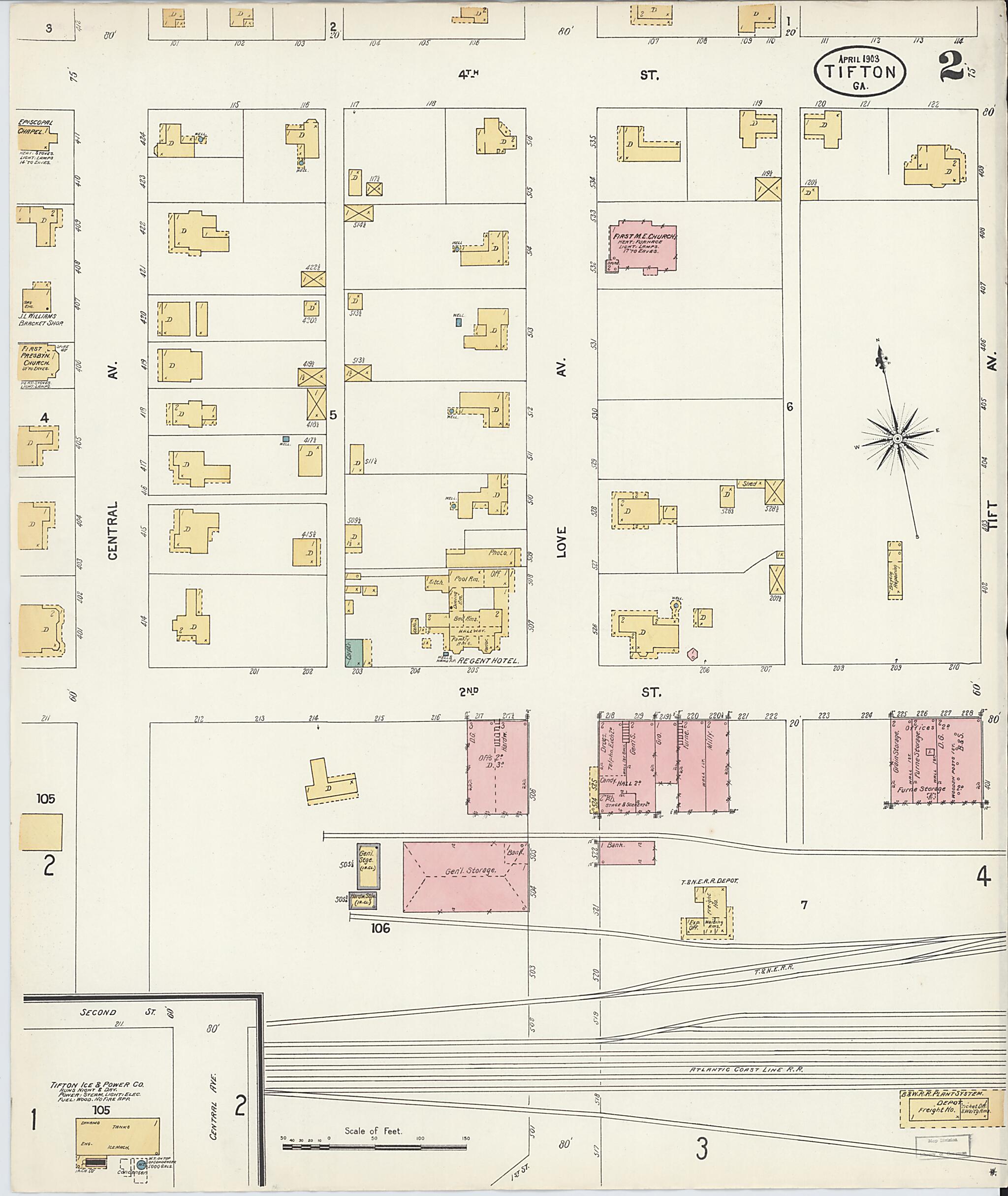 This old map of Tifton, Tift County, Georgia was created by Sanborn Map Company in 1903