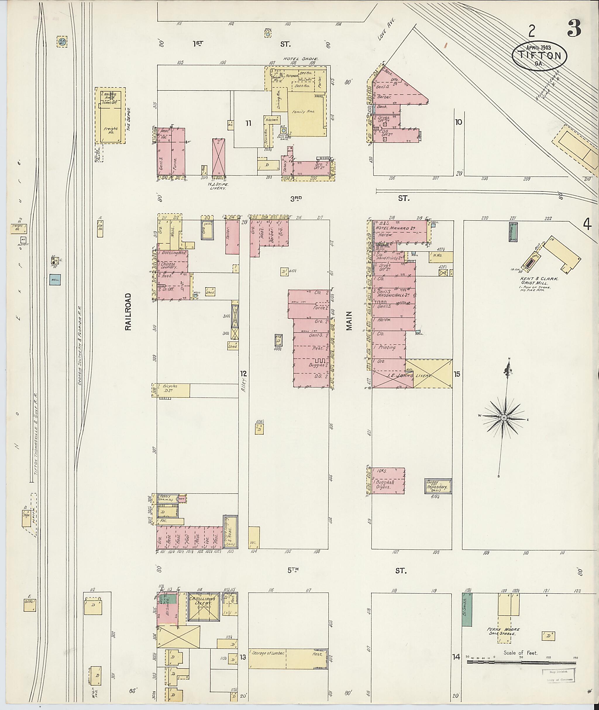 This old map of Tifton, Tift County, Georgia was created by Sanborn Map Company in 1903