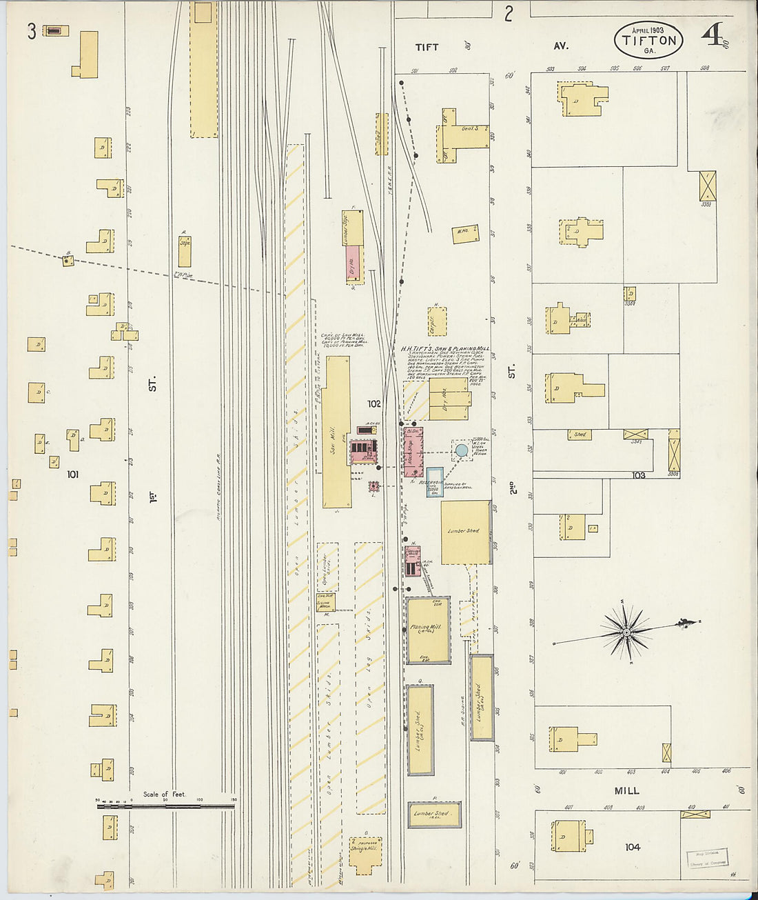 This old map of Tifton, Tift County, Georgia was created by Sanborn Map Company in 1903