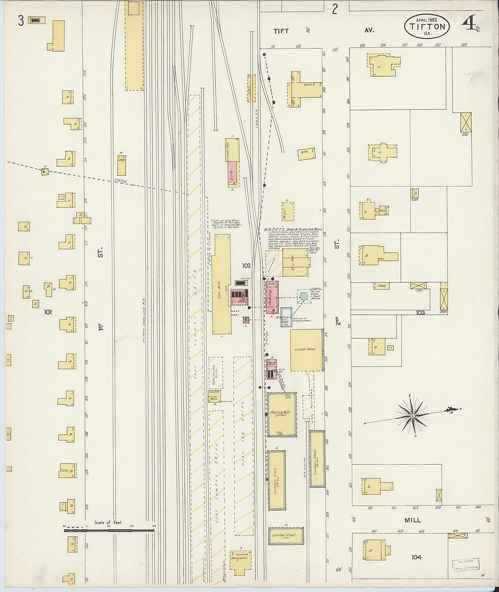 This old map of Tifton, Tift County, Georgia was created by Sanborn Map Company in 1903