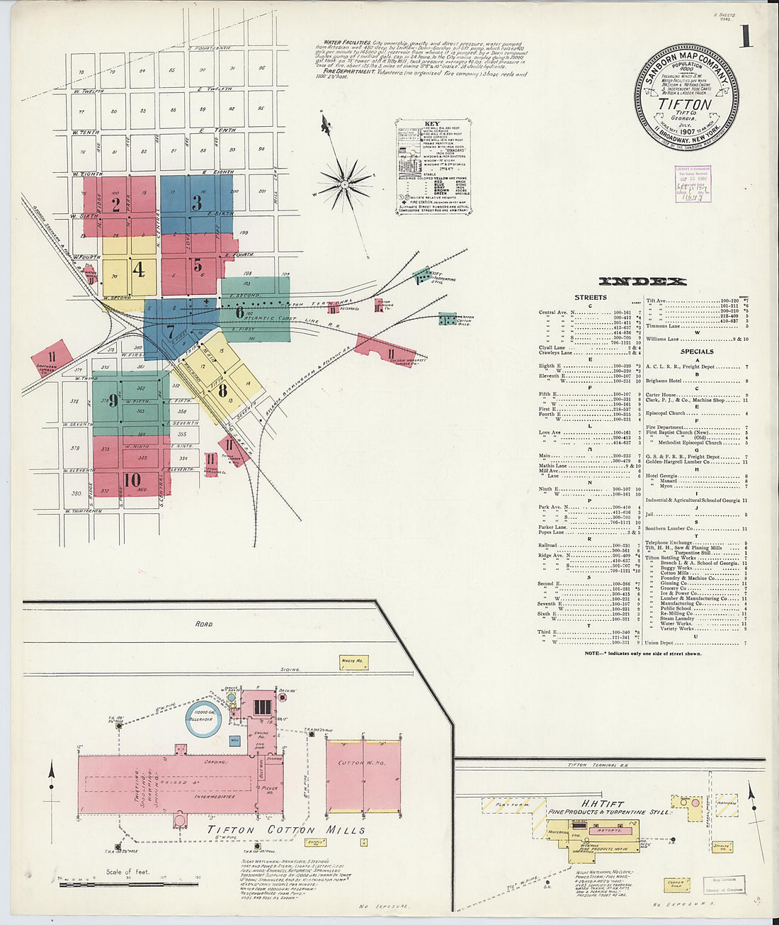 This old map of Tifton, Tift County, Georgia was created by Sanborn Map Company in 1907