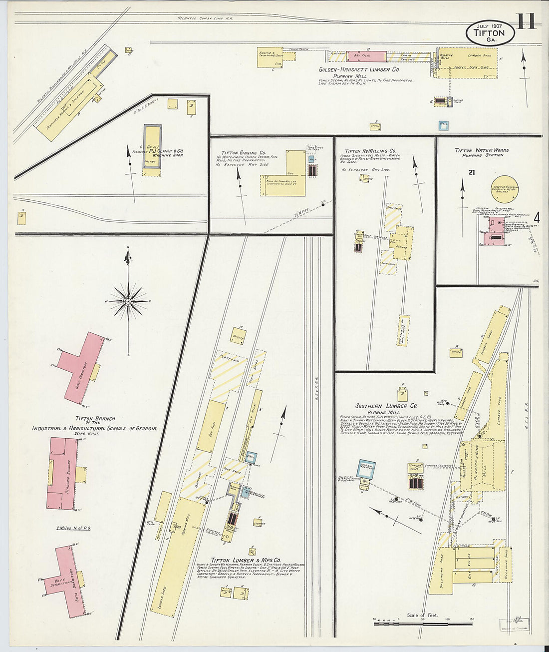 This old map of Tifton, Tift County, Georgia was created by Sanborn Map Company in 1907