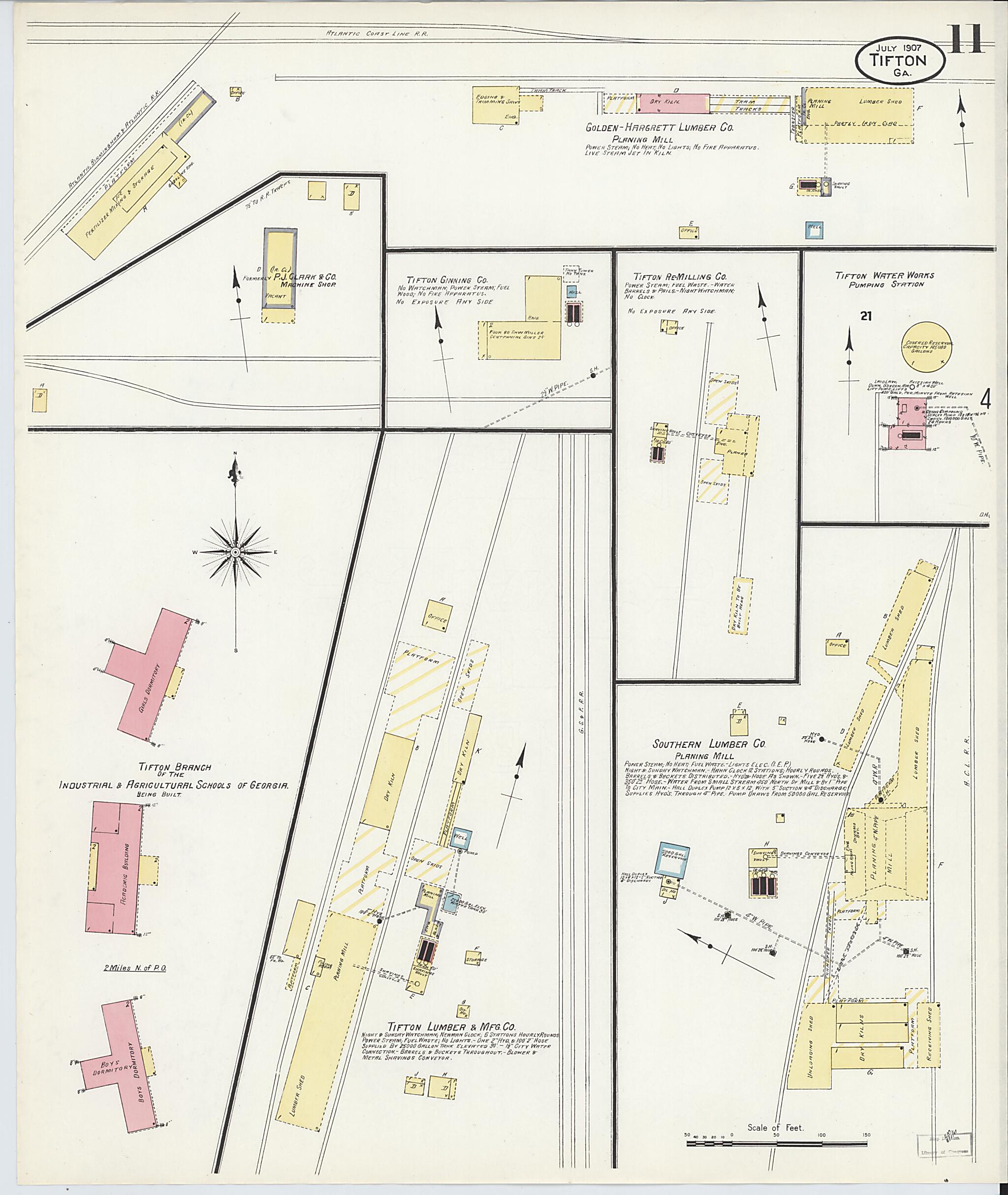 This old map of Tifton, Tift County, Georgia was created by Sanborn Map Company in 1907