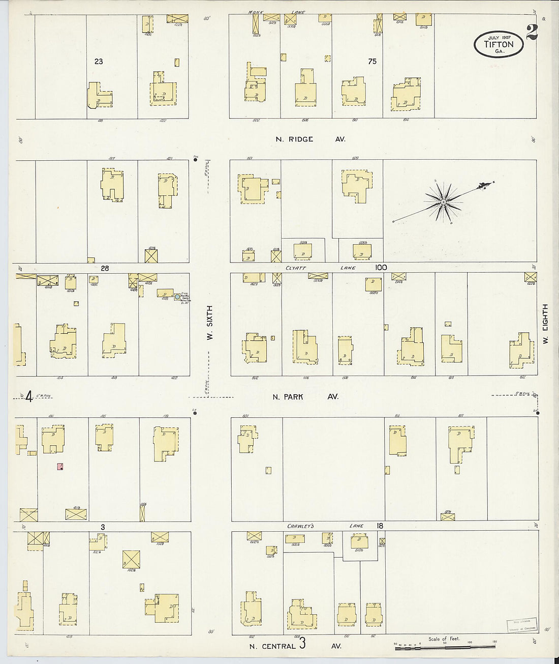 This old map of Tifton, Tift County, Georgia was created by Sanborn Map Company in 1907