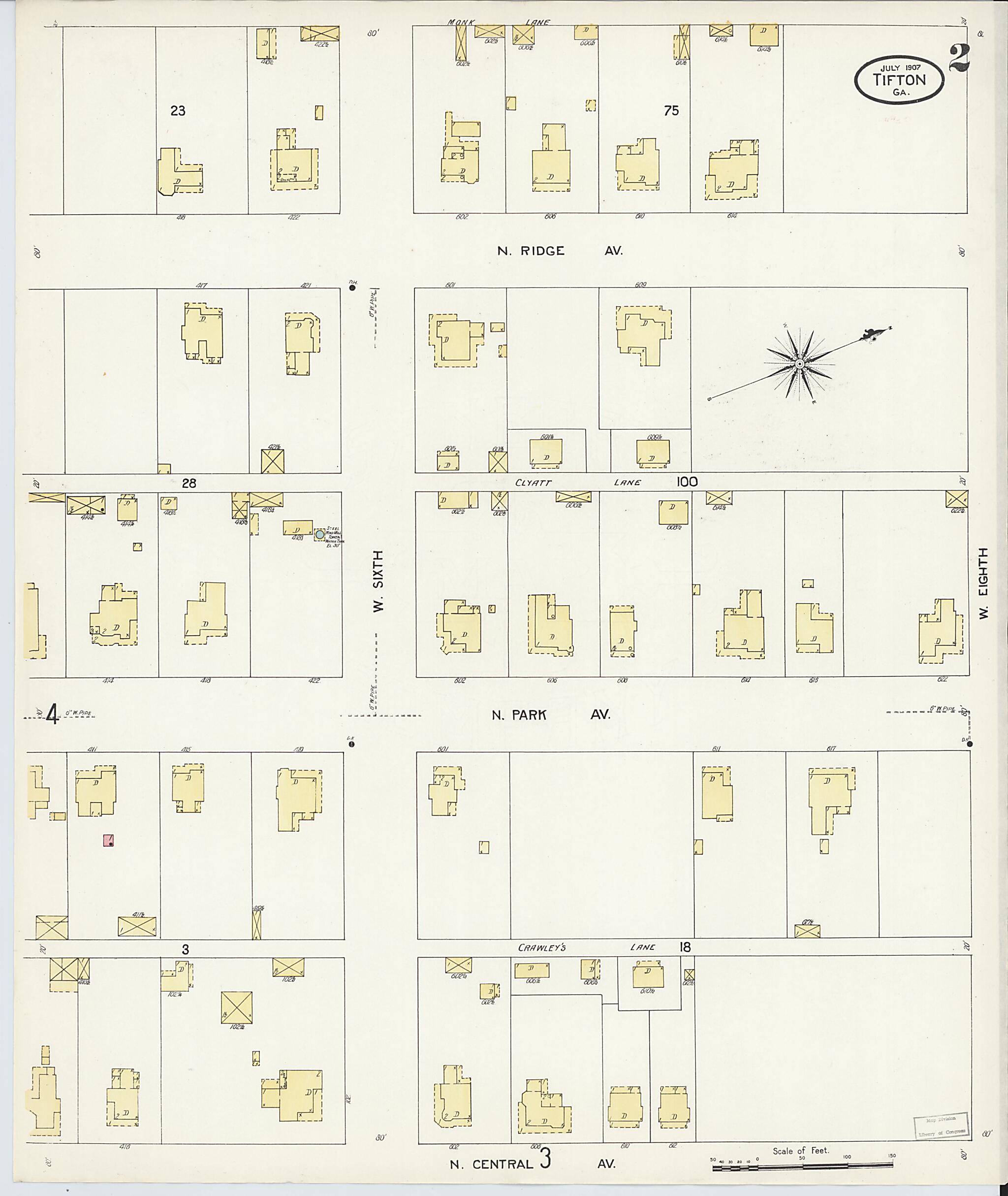 This old map of Tifton, Tift County, Georgia was created by Sanborn Map Company in 1907