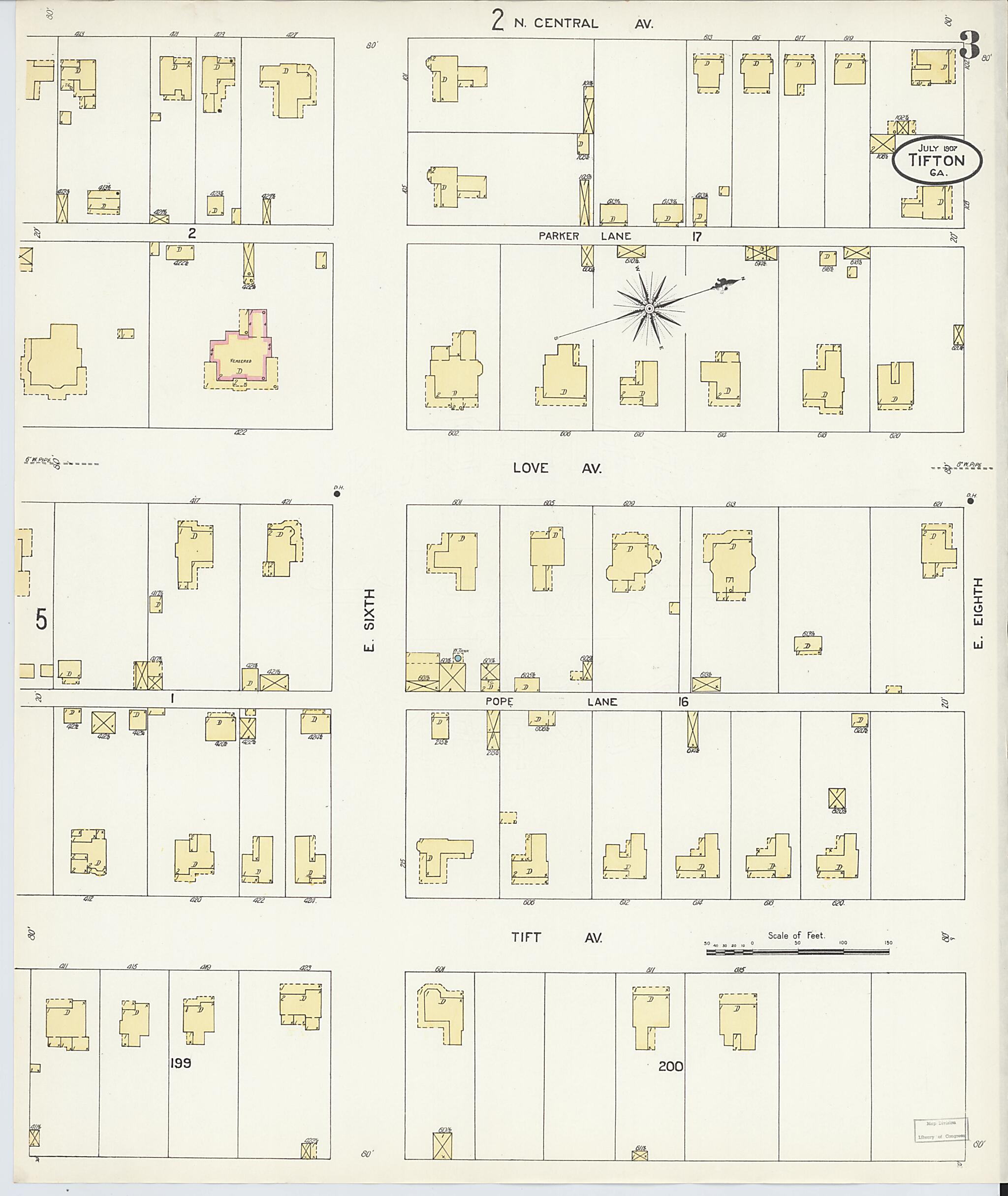 This old map of Tifton, Tift County, Georgia was created by Sanborn Map Company in 1907