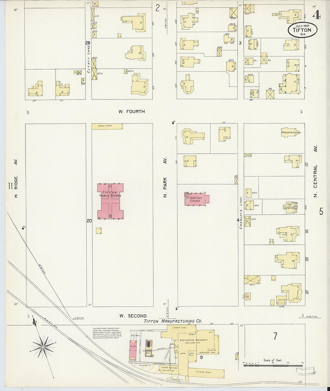 This old map of Tifton, Tift County, Georgia was created by Sanborn Map Company in 1907
