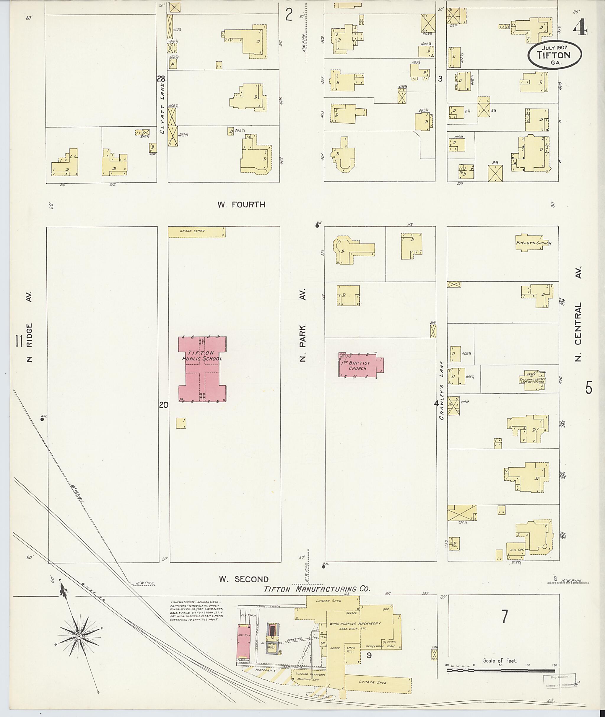 This old map of Tifton, Tift County, Georgia was created by Sanborn Map Company in 1907