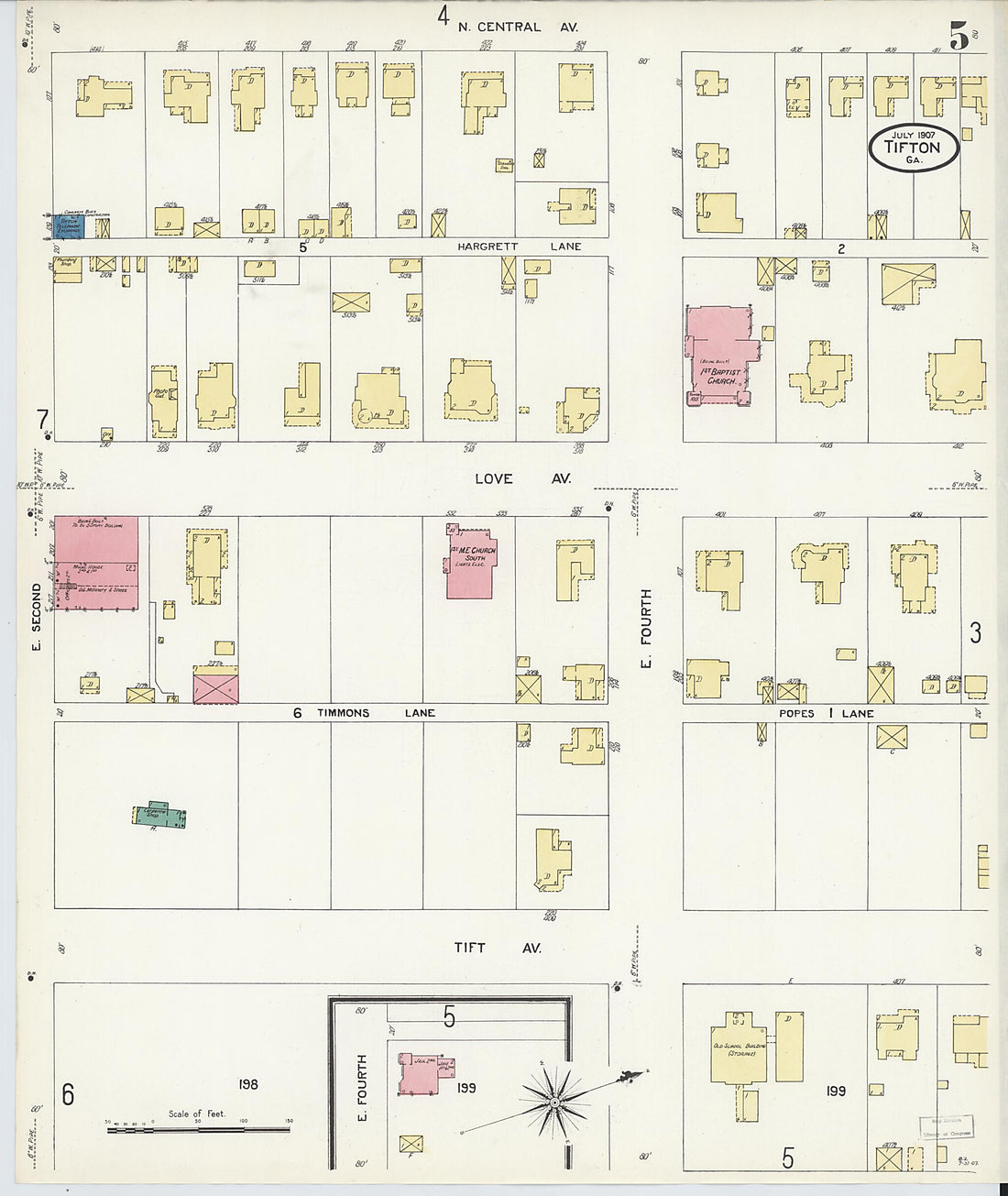 This old map of Tifton, Tift County, Georgia was created by Sanborn Map Company in 1907