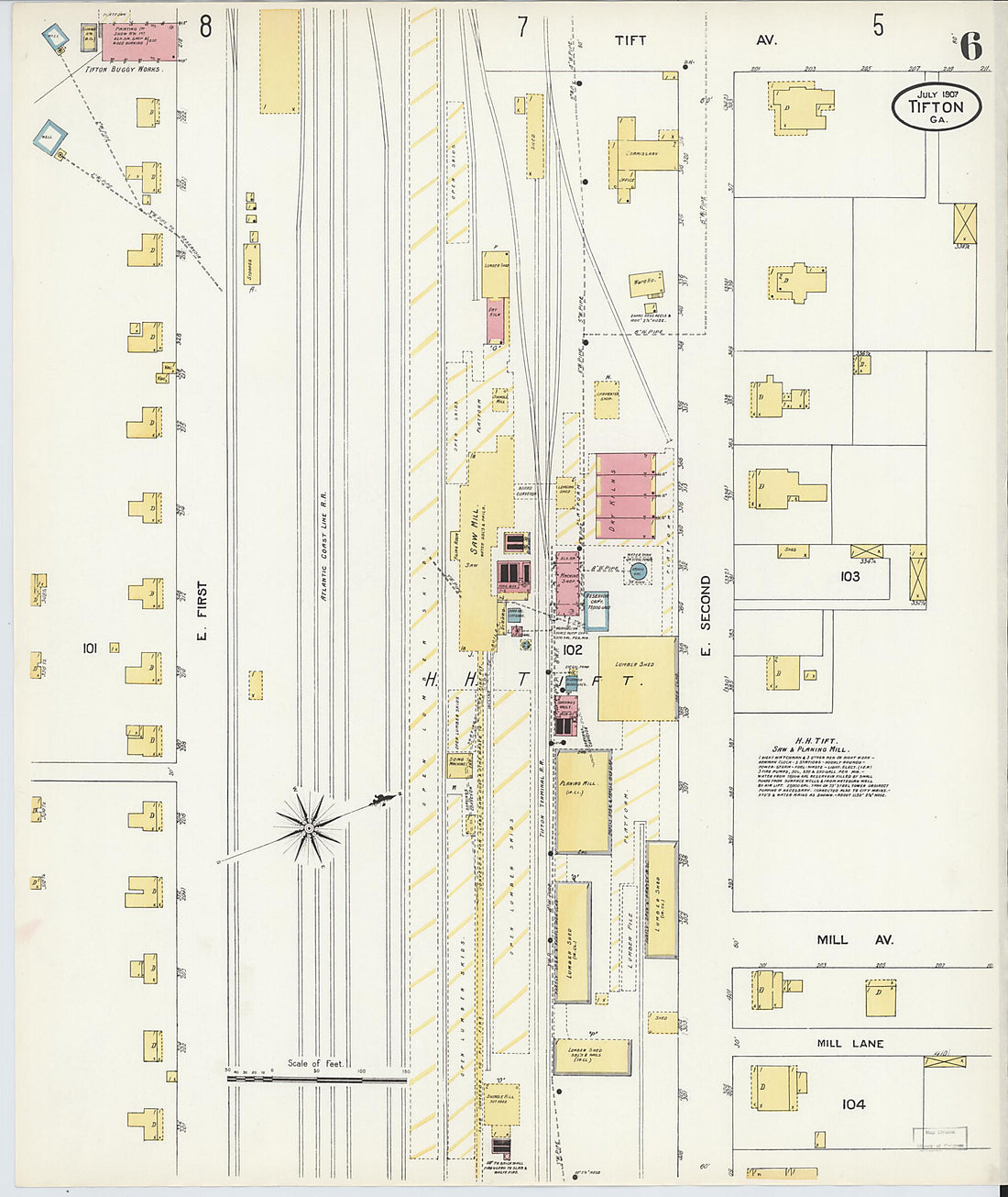 This old map of Tifton, Tift County, Georgia was created by Sanborn Map Company in 1907