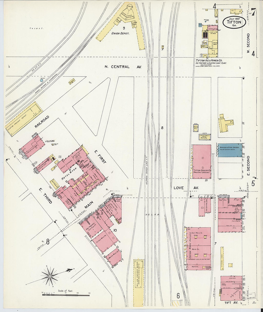 This old map of Tifton, Tift County, Georgia was created by Sanborn Map Company in 1907