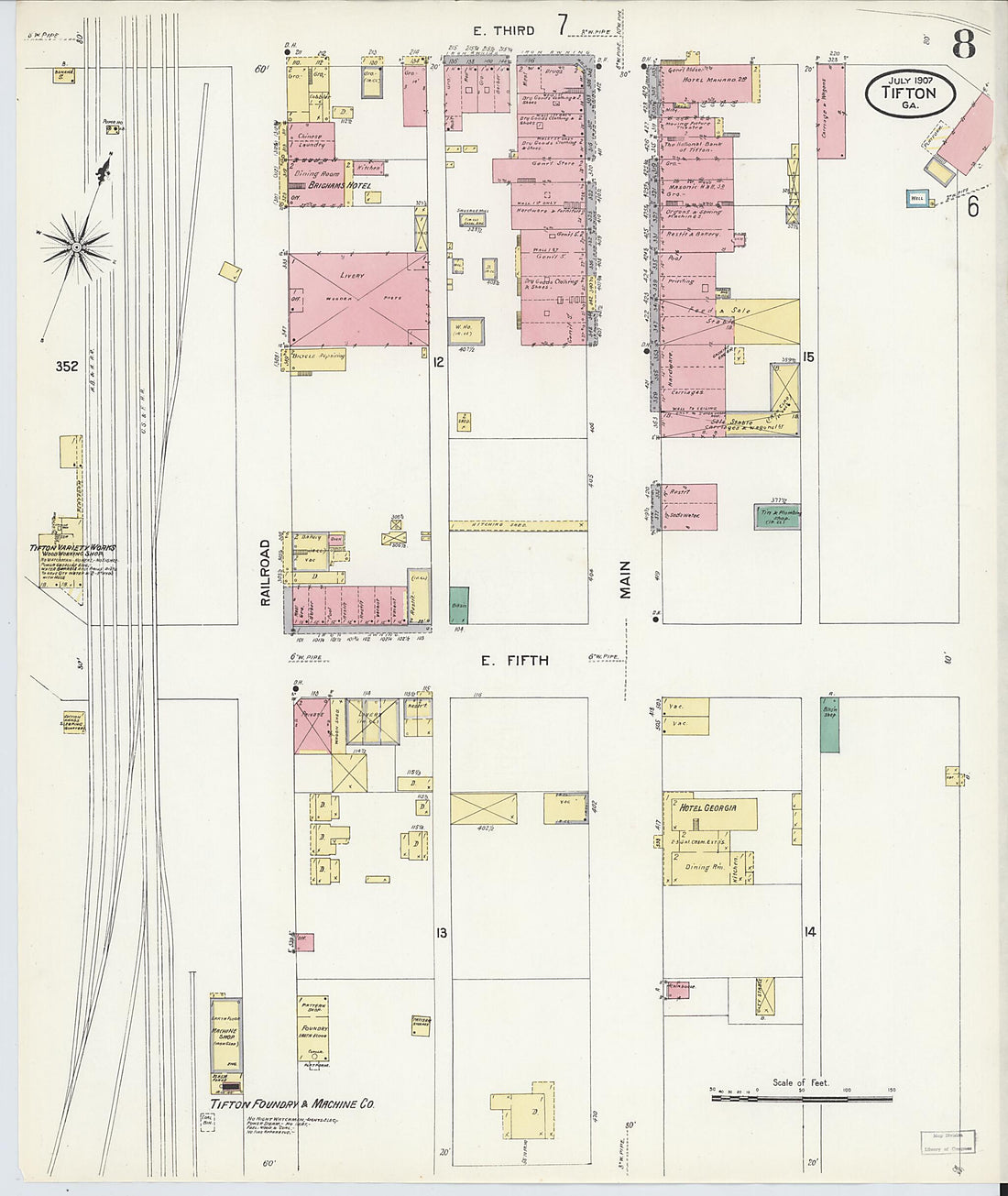 This old map of Tifton, Tift County, Georgia was created by Sanborn Map Company in 1907