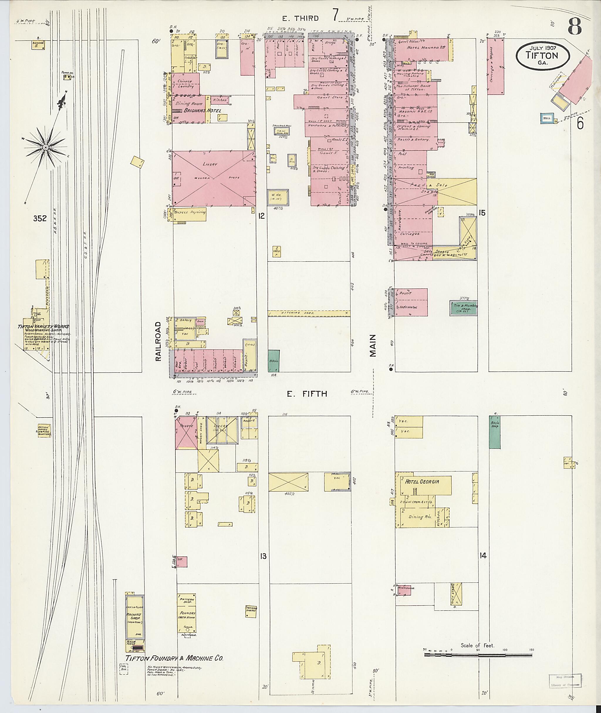 This old map of Tifton, Tift County, Georgia was created by Sanborn Map Company in 1907