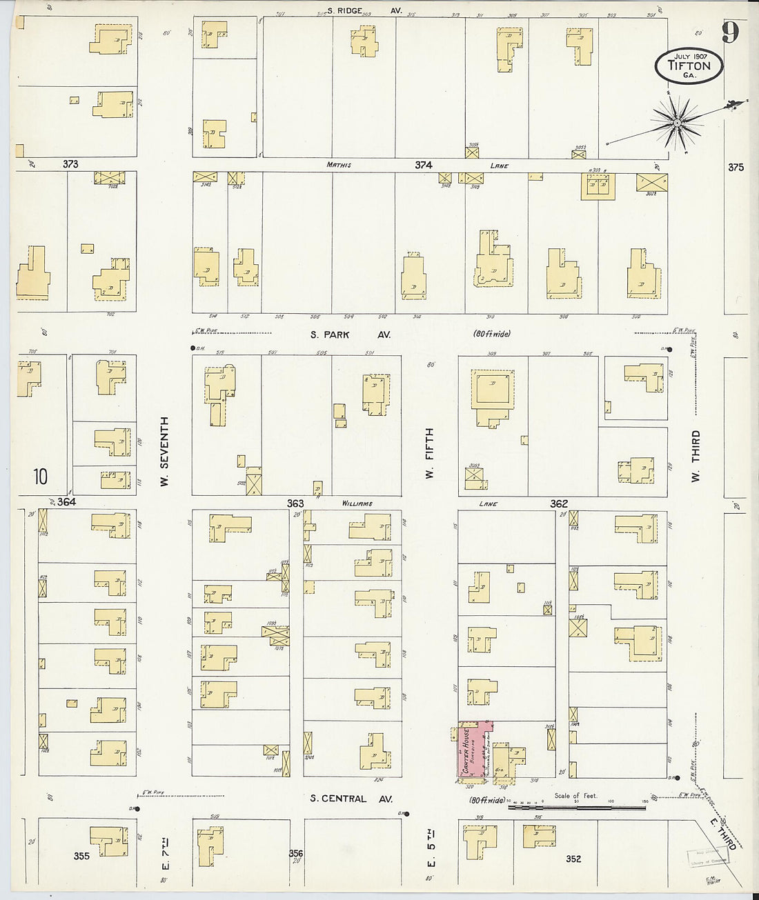 This old map of Tifton, Tift County, Georgia was created by Sanborn Map Company in 1907