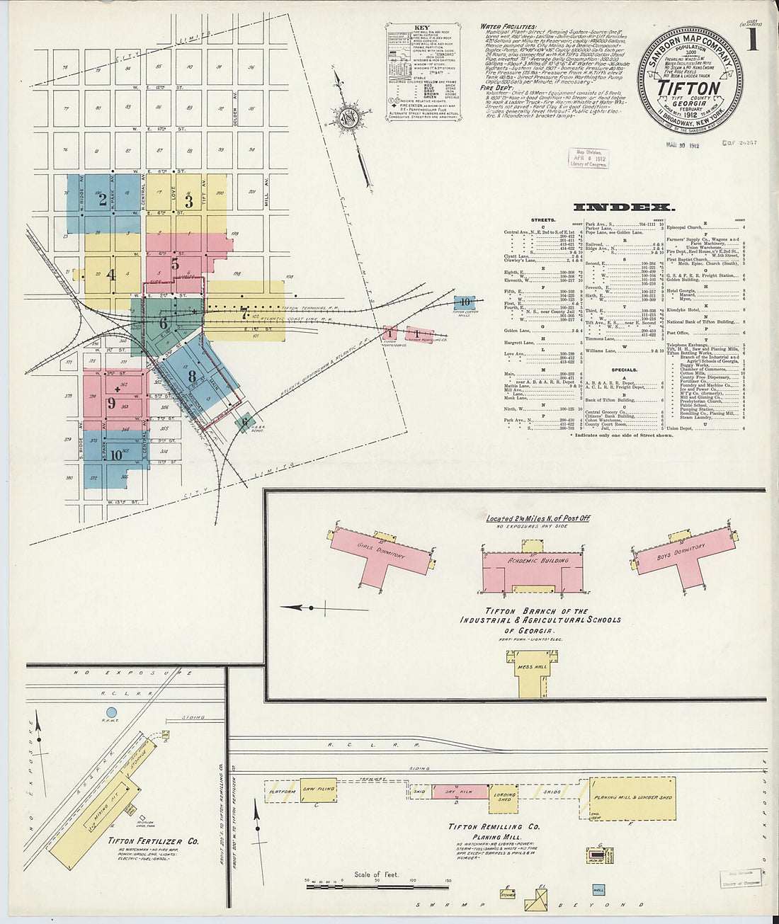This old map of Tifton, Tift County, Georgia was created by Sanborn Map Company in 1912