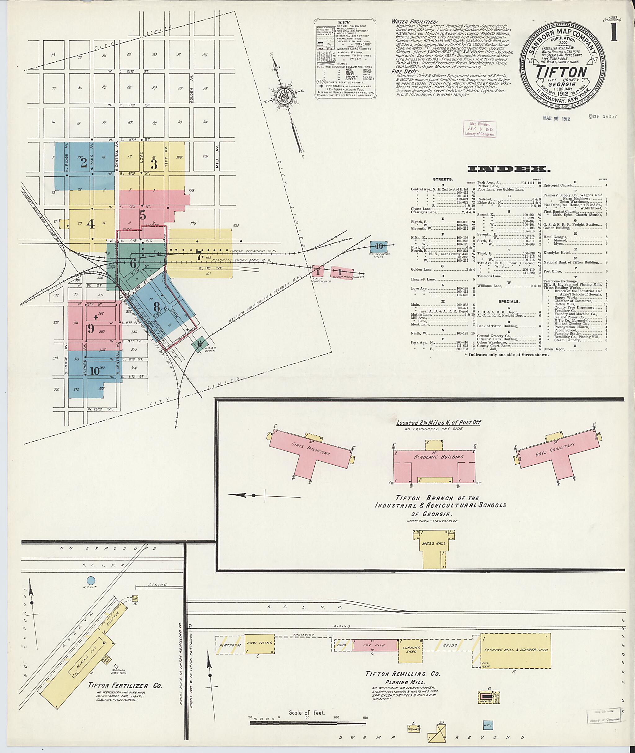 This old map of Tifton, Tift County, Georgia was created by Sanborn Map Company in 1912