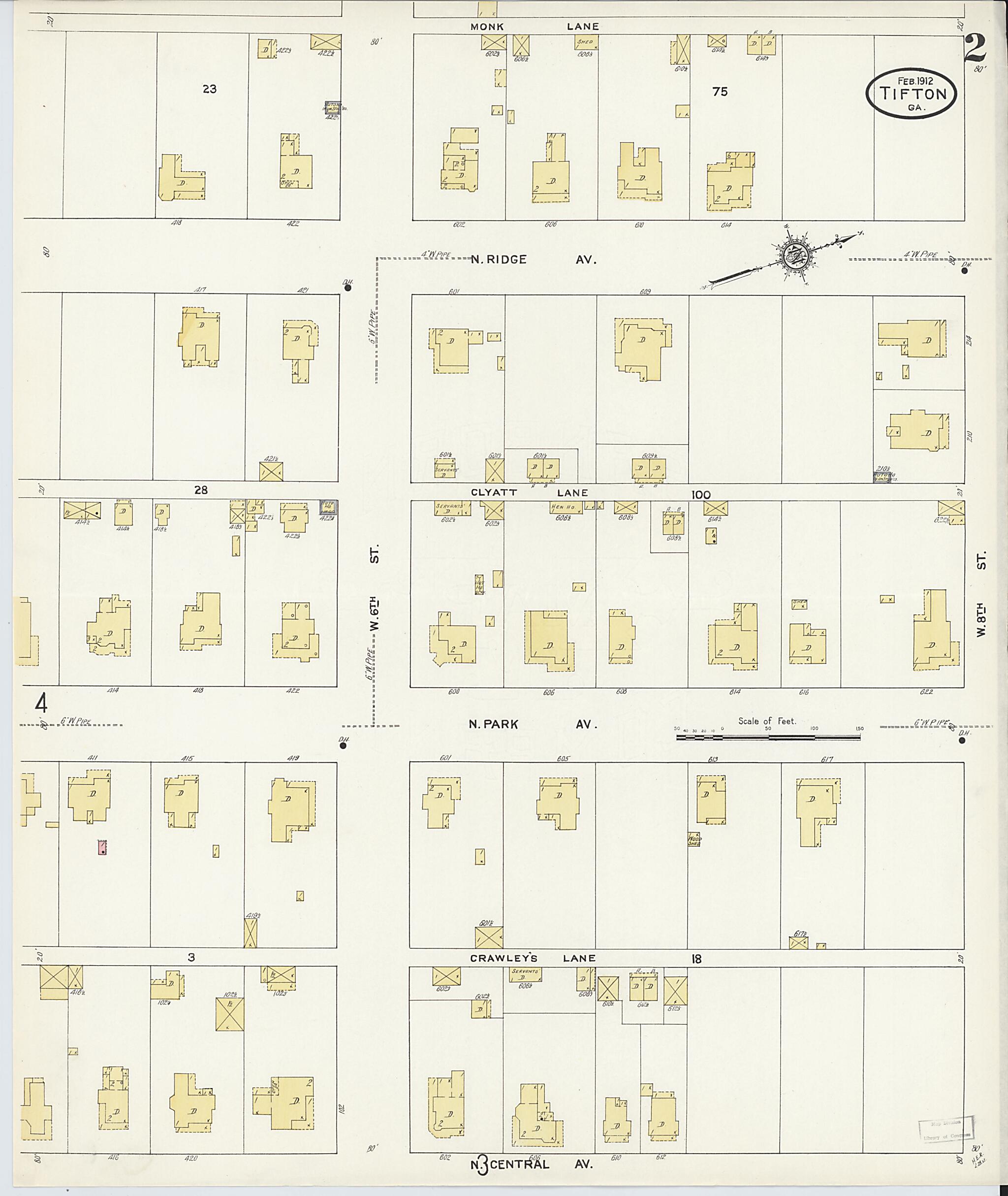This old map of Tifton, Tift County, Georgia was created by Sanborn Map Company in 1912