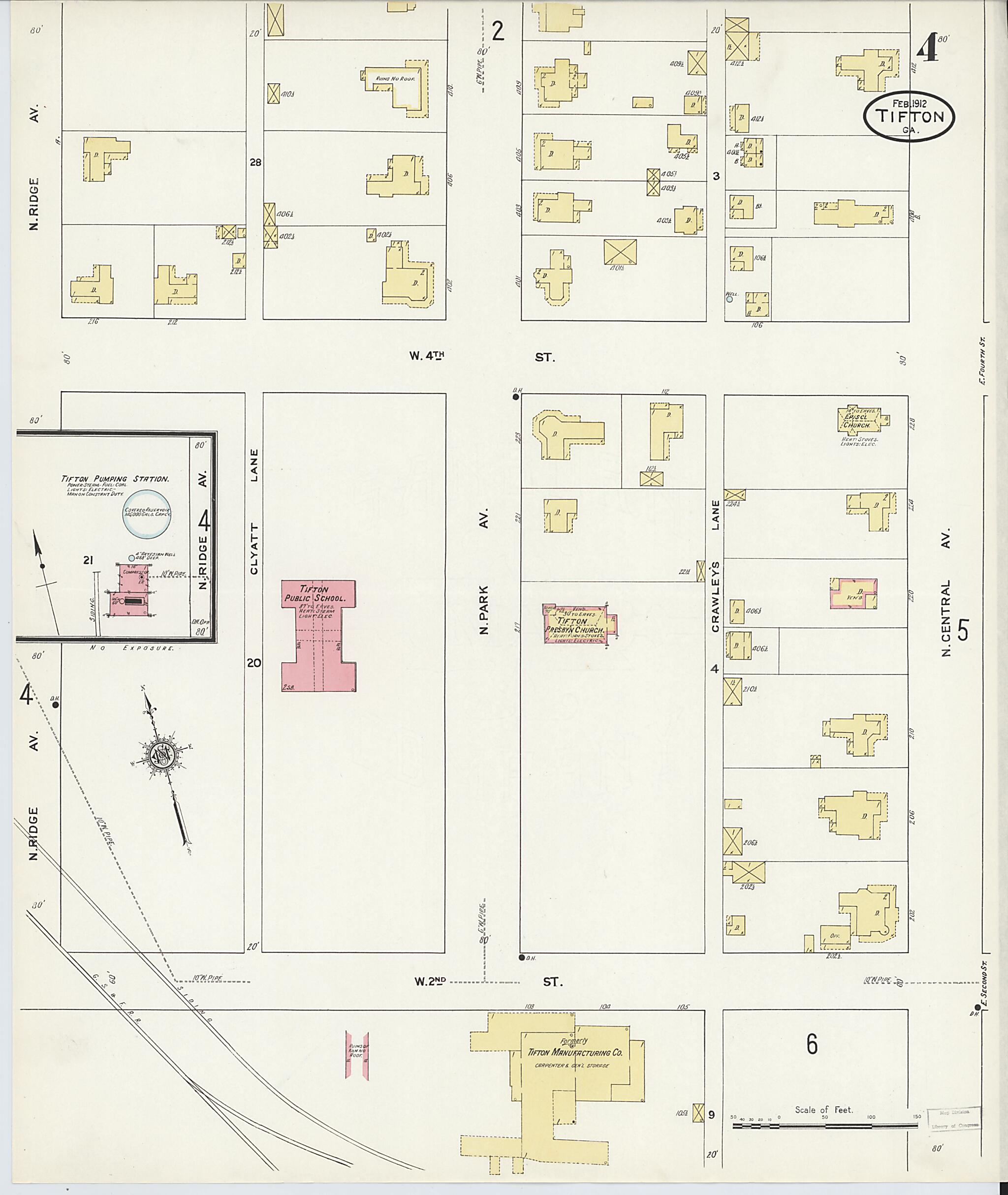 This old map of Tifton, Tift County, Georgia was created by Sanborn Map Company in 1912