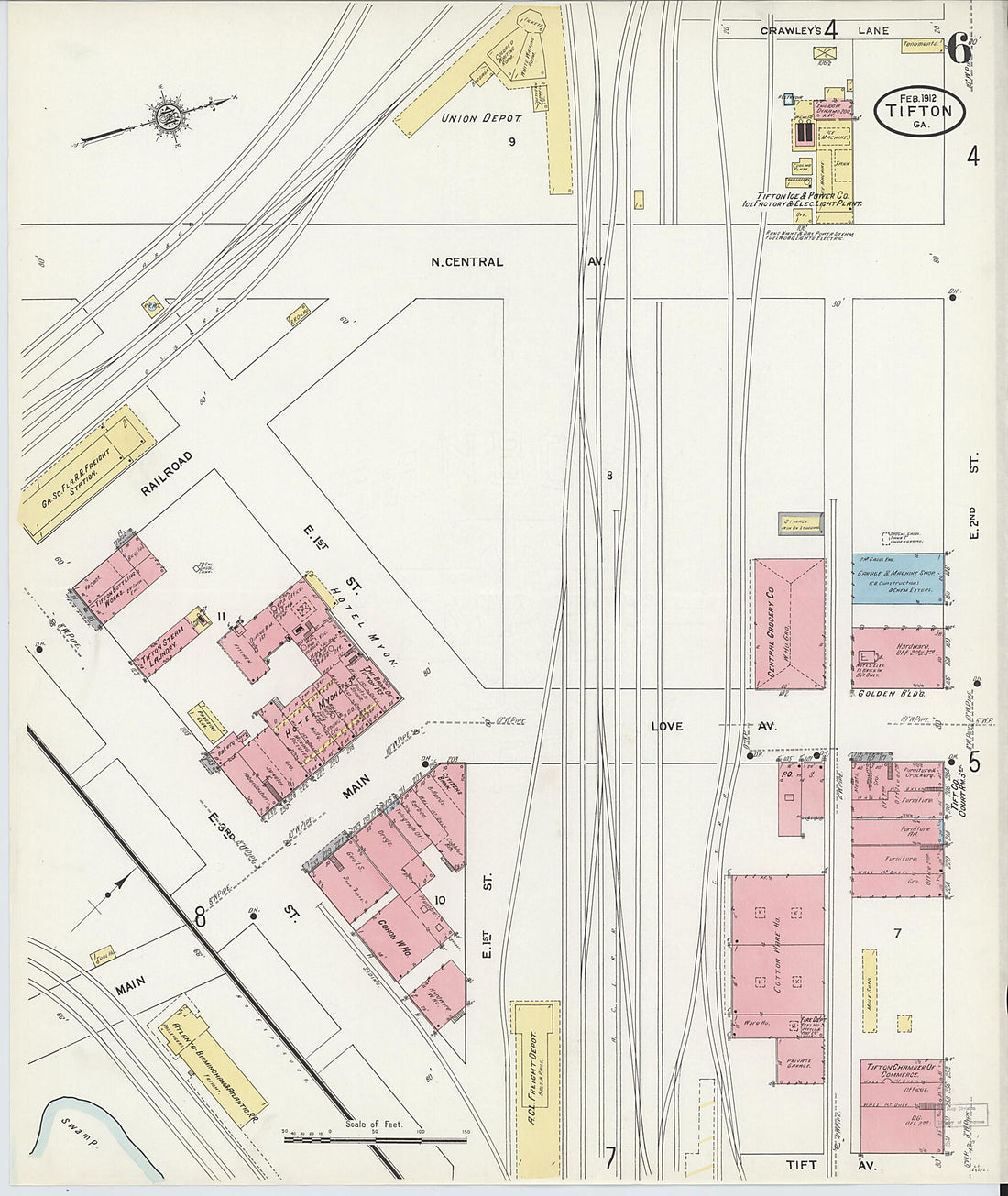 This old map of Tifton, Tift County, Georgia was created by Sanborn Map Company in 1912