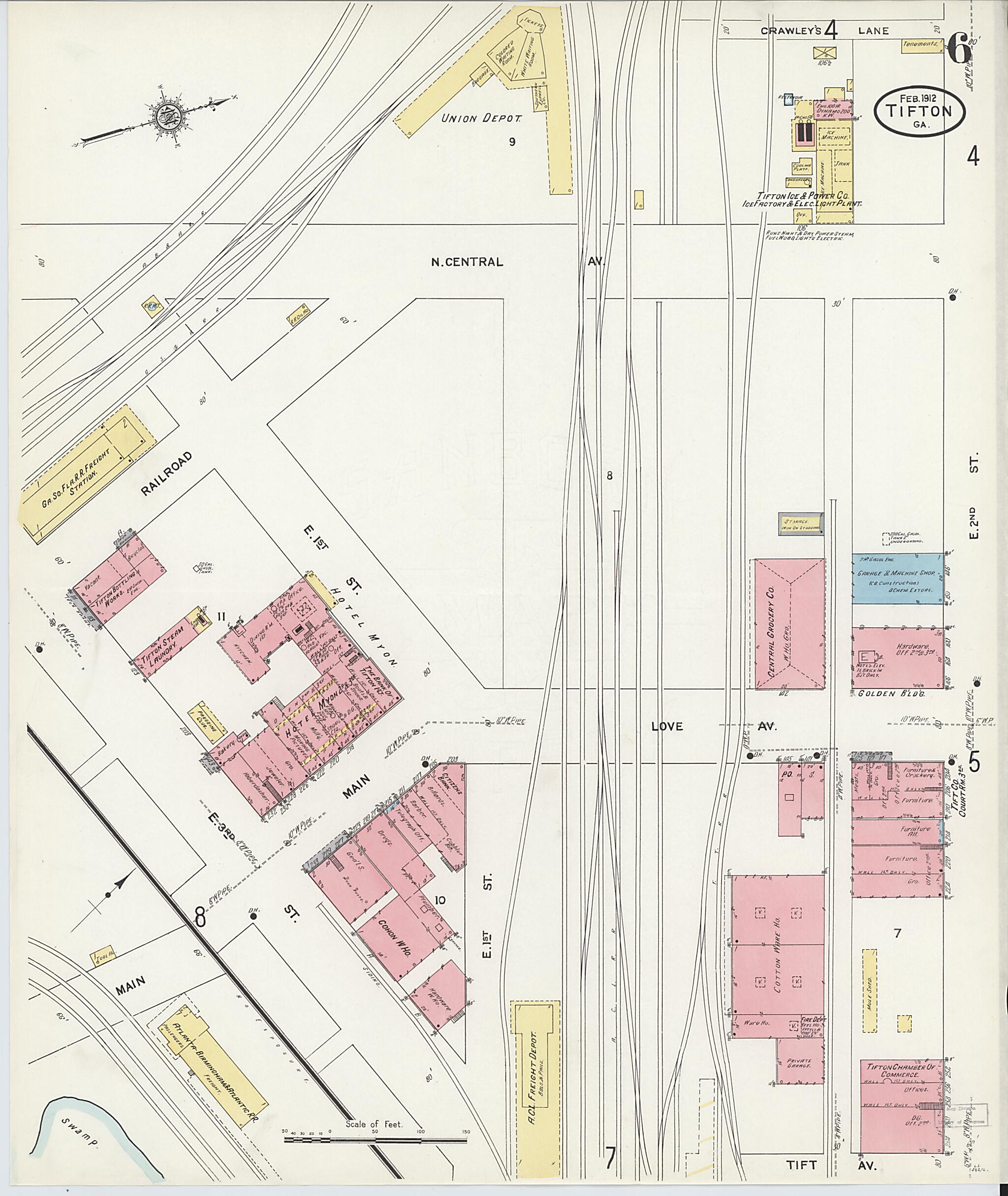 This old map of Tifton, Tift County, Georgia was created by Sanborn Map Company in 1912