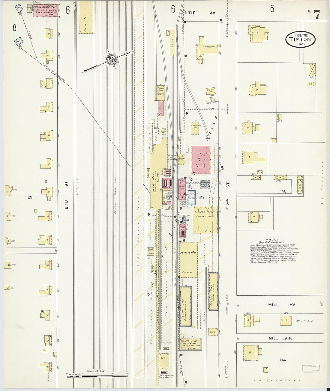 This old map of Tifton, Tift County, Georgia was created by Sanborn Map Company in 1912