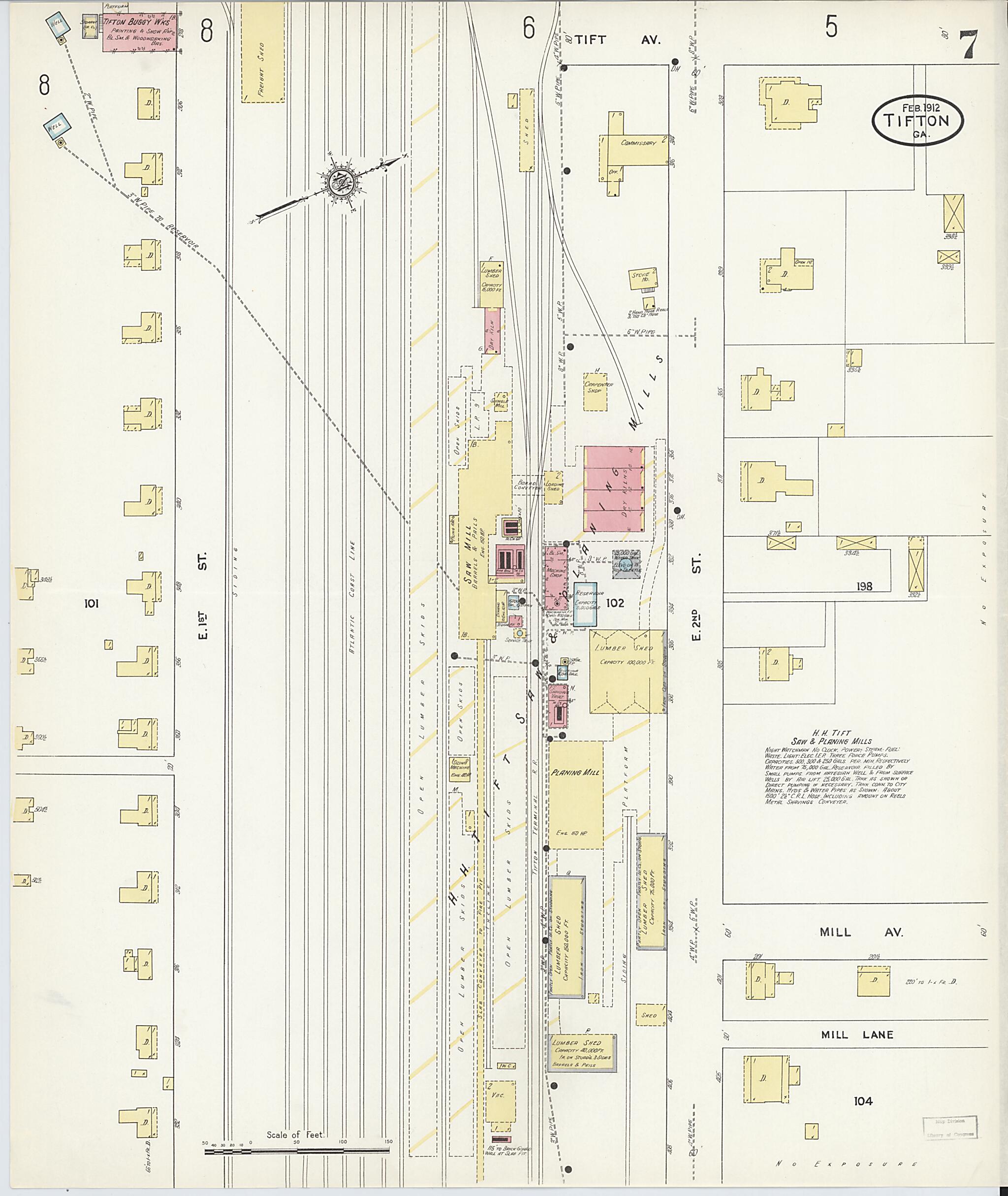 This old map of Tifton, Tift County, Georgia was created by Sanborn Map Company in 1912