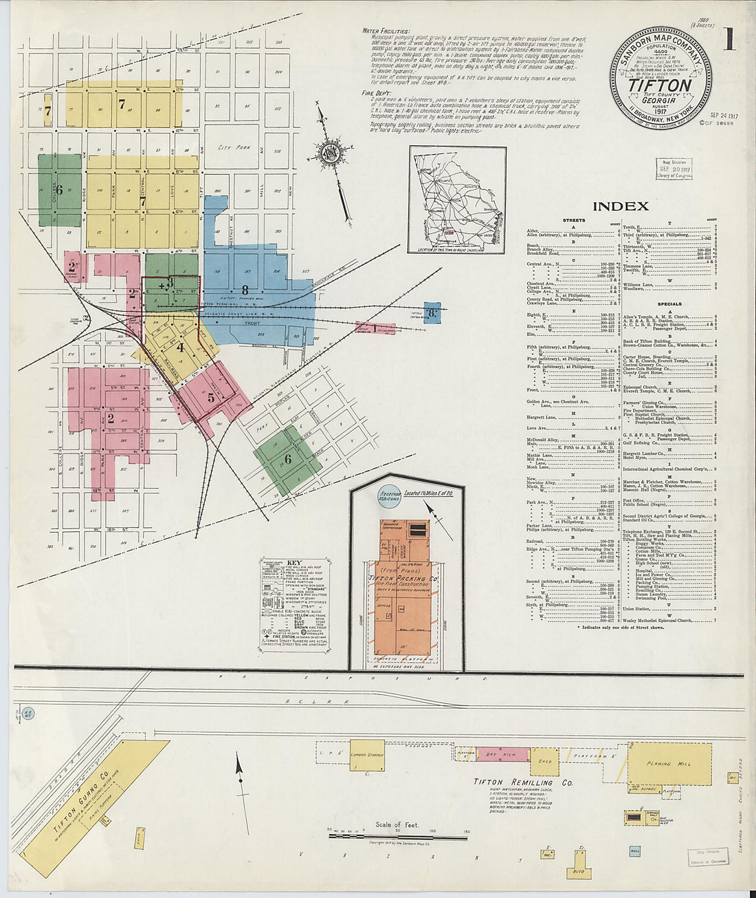 This old map of Tifton, Tift County, Georgia was created by Sanborn Map Company in 1917
