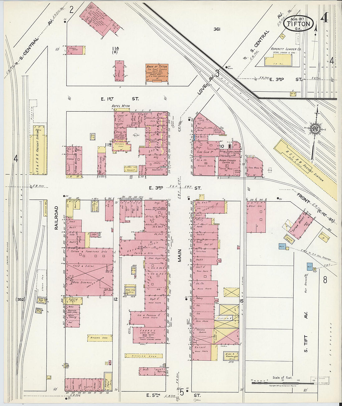 This old map of Tifton, Tift County, Georgia was created by Sanborn Map Company in 1917