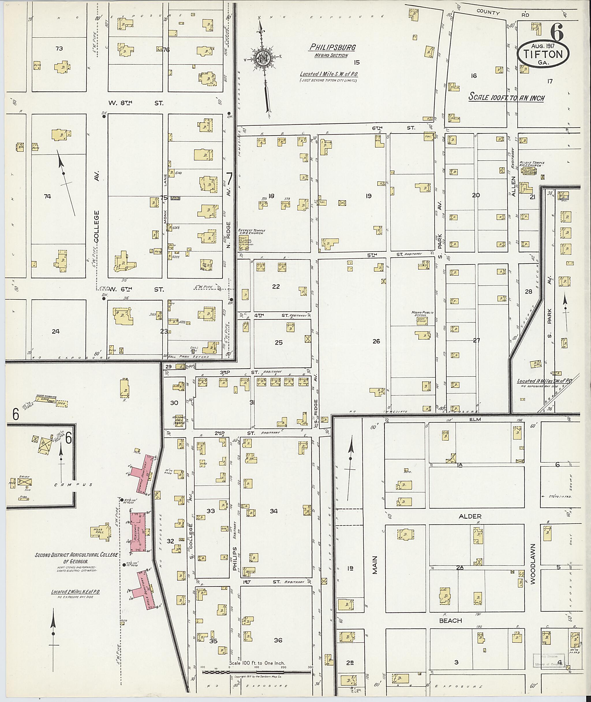 This old map of Tifton, Tift County, Georgia was created by Sanborn Map Company in 1917