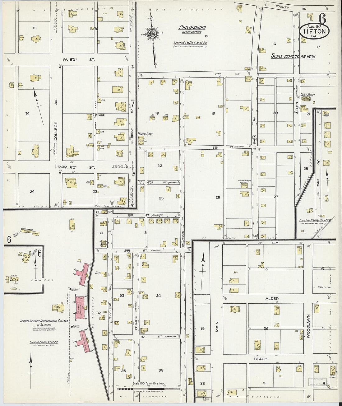 This old map of Tifton, Tift County, Georgia was created by Sanborn Map Company in 1917