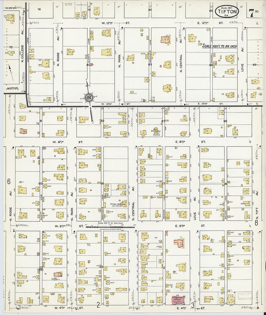 This old map of Tifton, Tift County, Georgia was created by Sanborn Map Company in 1917