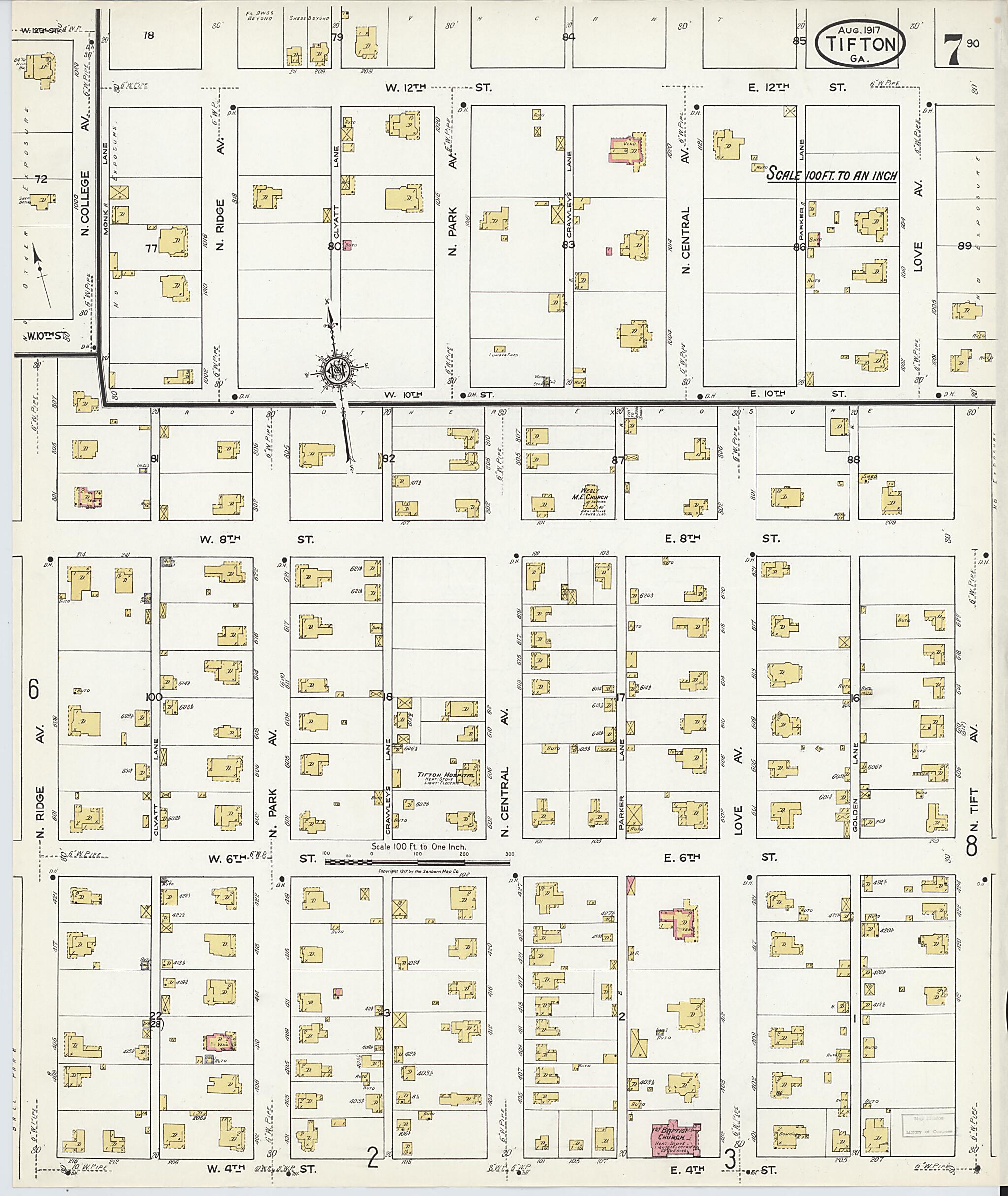 This old map of Tifton, Tift County, Georgia was created by Sanborn Map Company in 1917