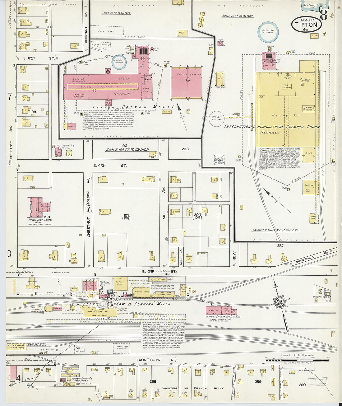 This old map of Tifton, Tift County, Georgia was created by Sanborn Map Company in 1917