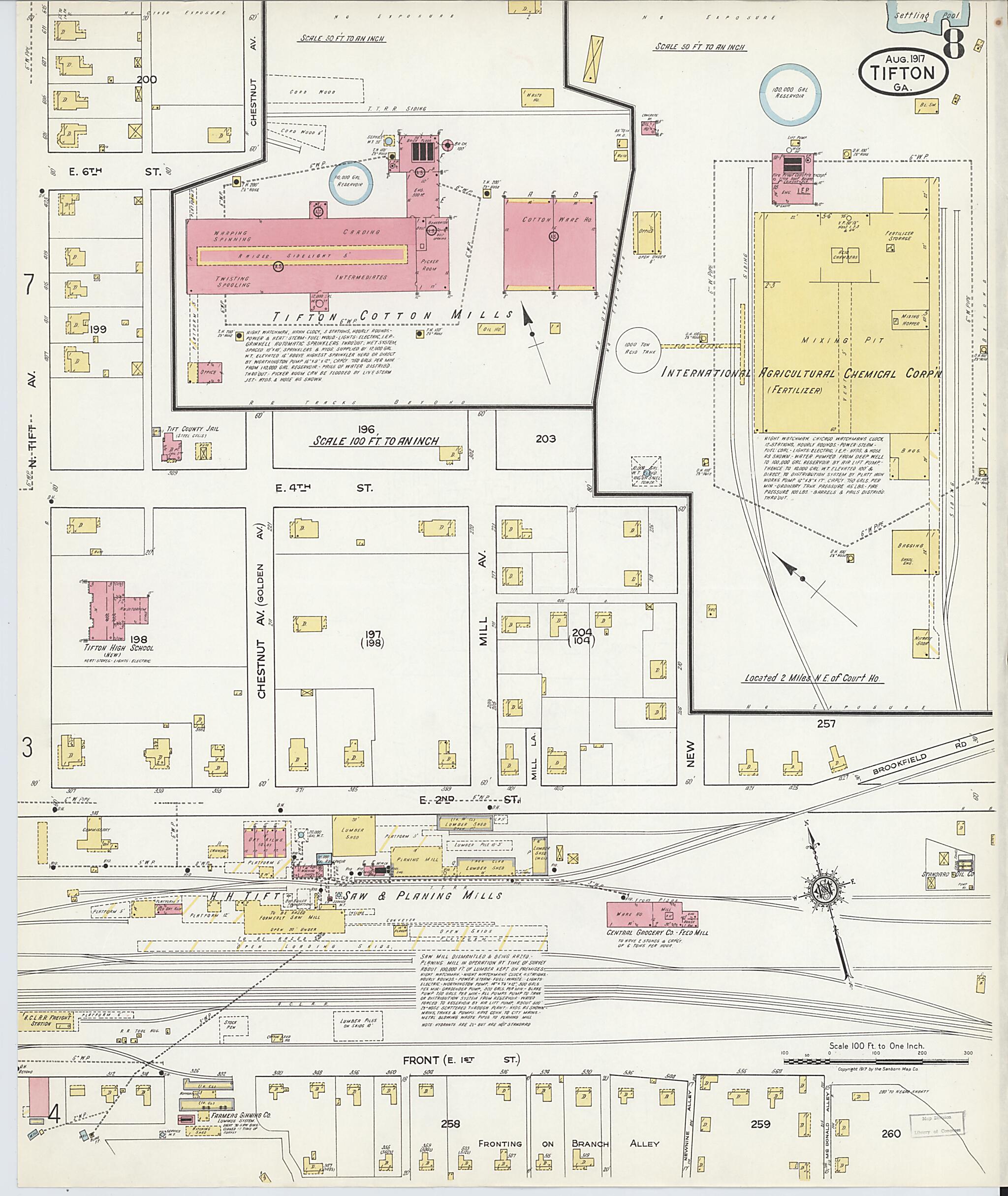 This old map of Tifton, Tift County, Georgia was created by Sanborn Map Company in 1917