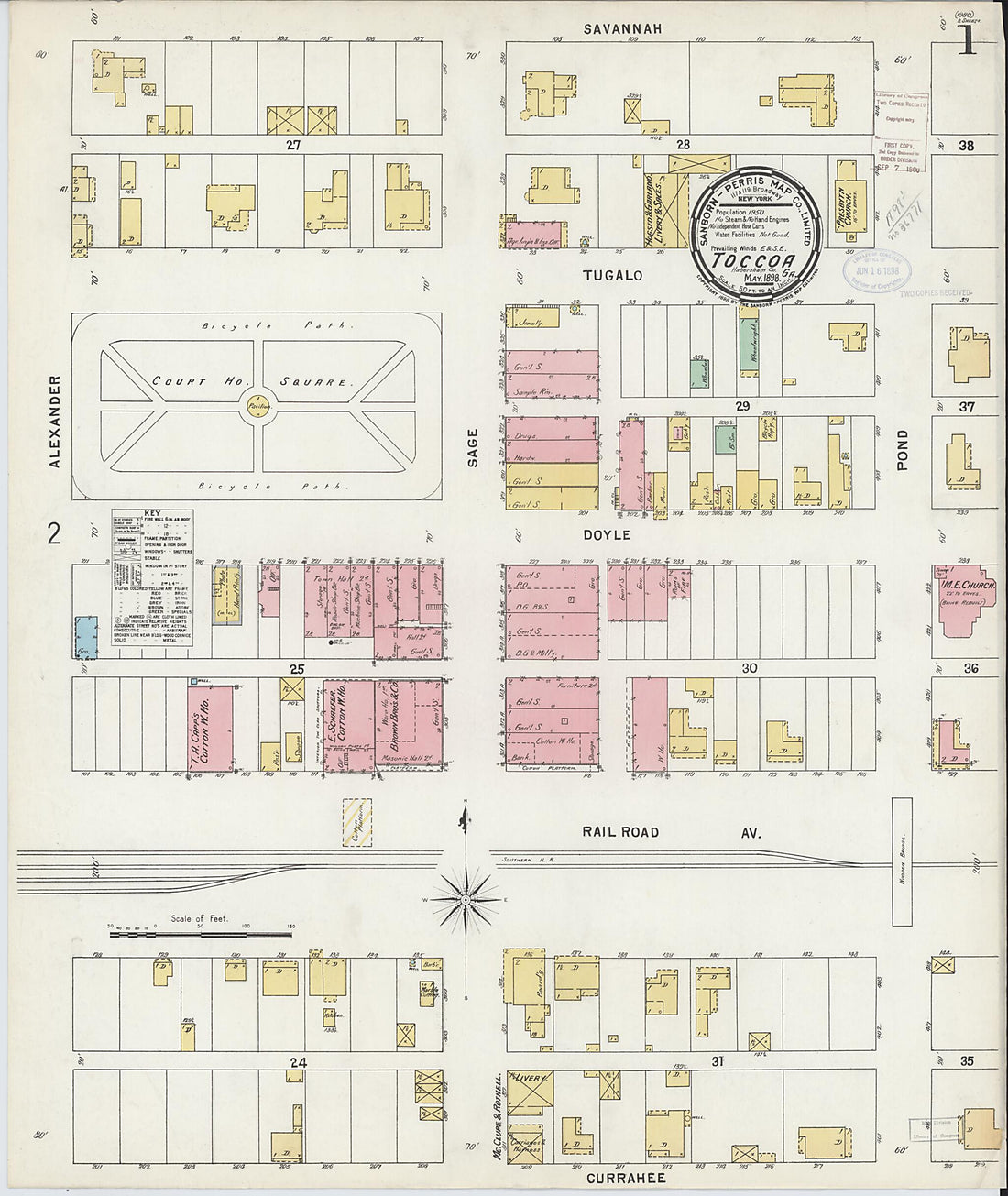 This old map of Toccoa, Stephens County, Georgia was created by Sanborn Map Company in 1898