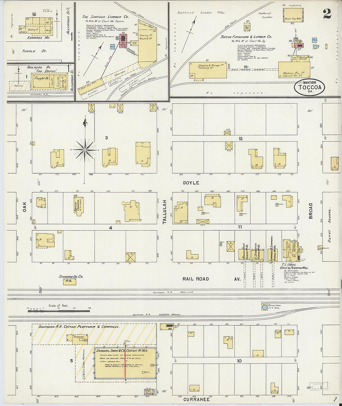 This old map of Toccoa, Stephens County, Georgia was created by Sanborn Map Company in 1898