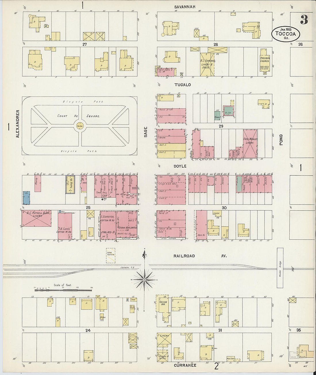 This old map of Toccoa, Stephens County, Georgia was created by Sanborn Map Company in 1903