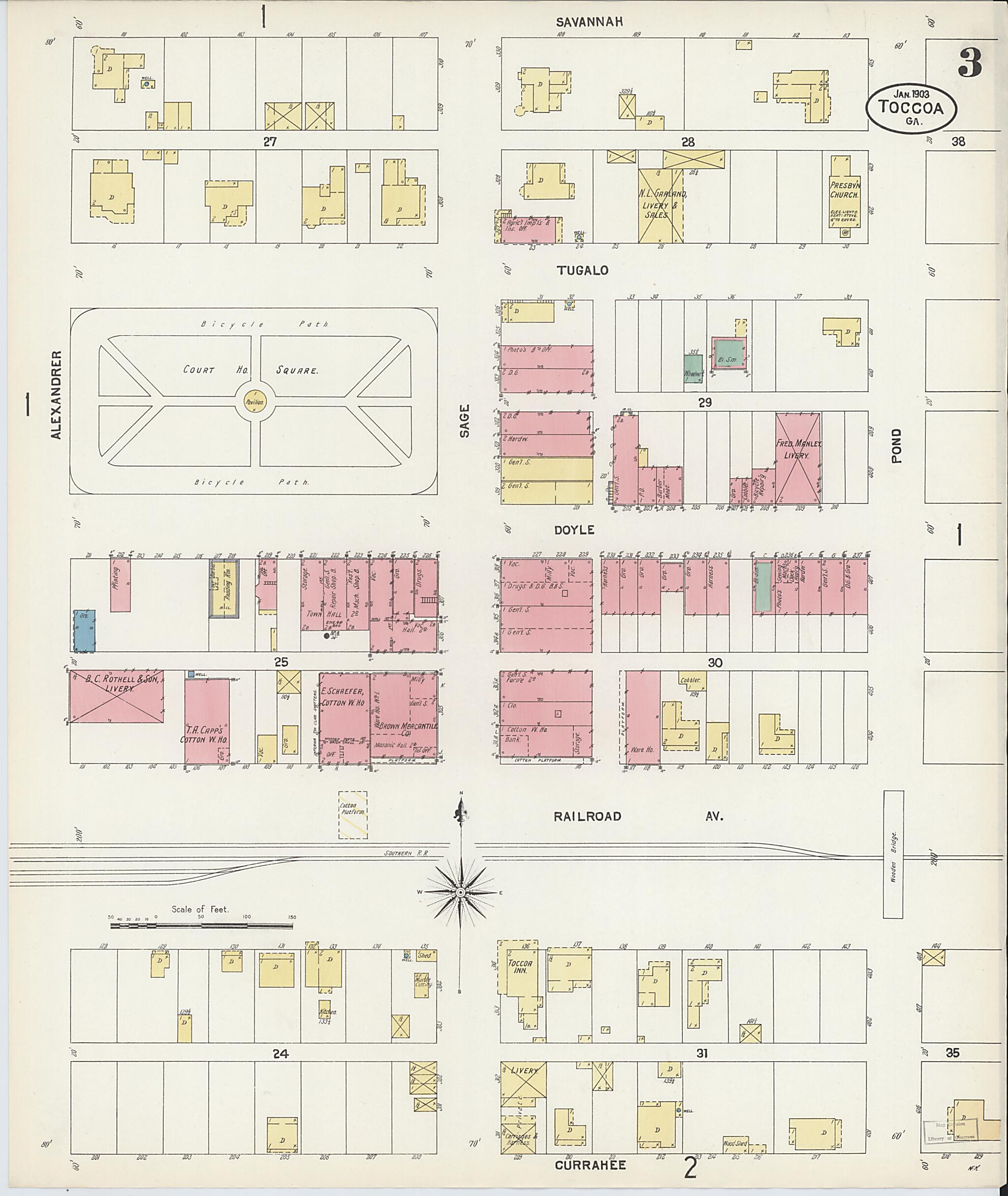 This old map of Toccoa, Stephens County, Georgia was created by Sanborn Map Company in 1903
