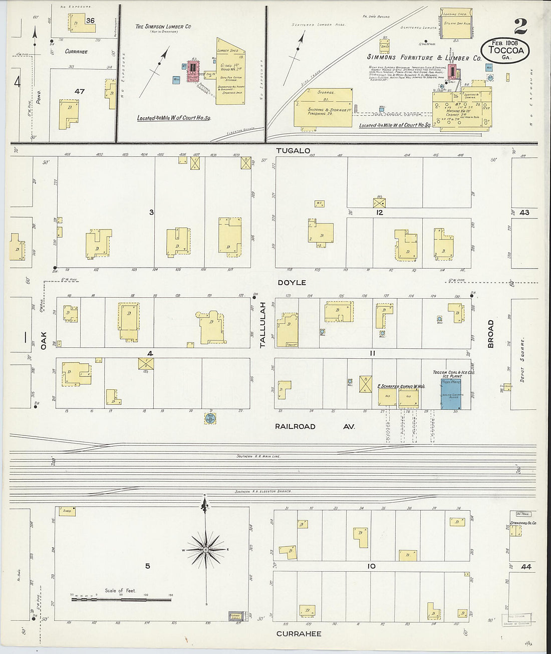 This old map of Toccoa, Stephens County, Georgia was created by Sanborn Map Company in 1908