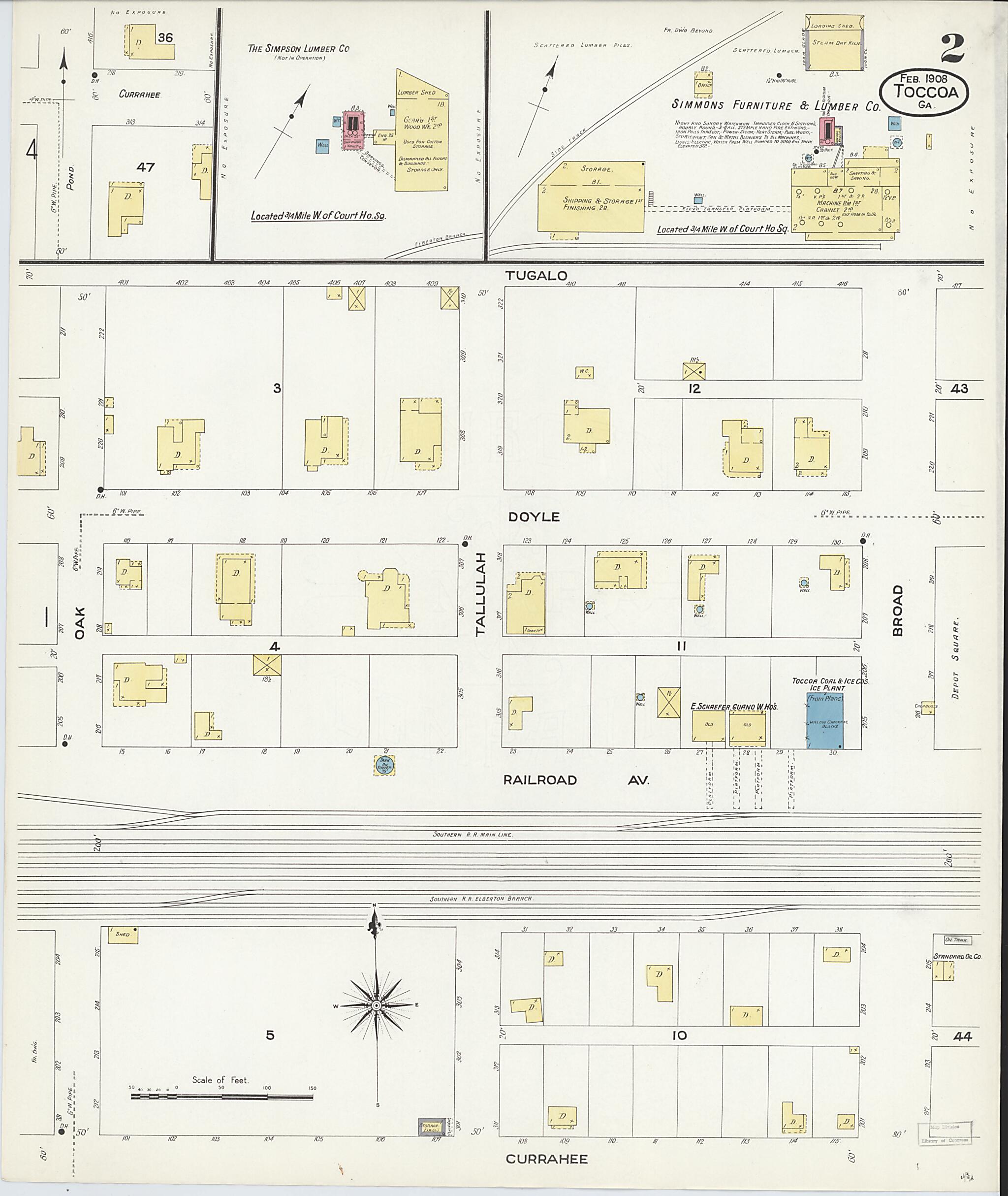 This old map of Toccoa, Stephens County, Georgia was created by Sanborn Map Company in 1908