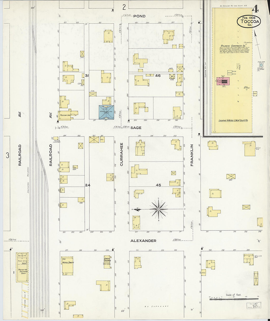 This old map of Toccoa, Stephens County, Georgia was created by Sanborn Map Company in 1908
