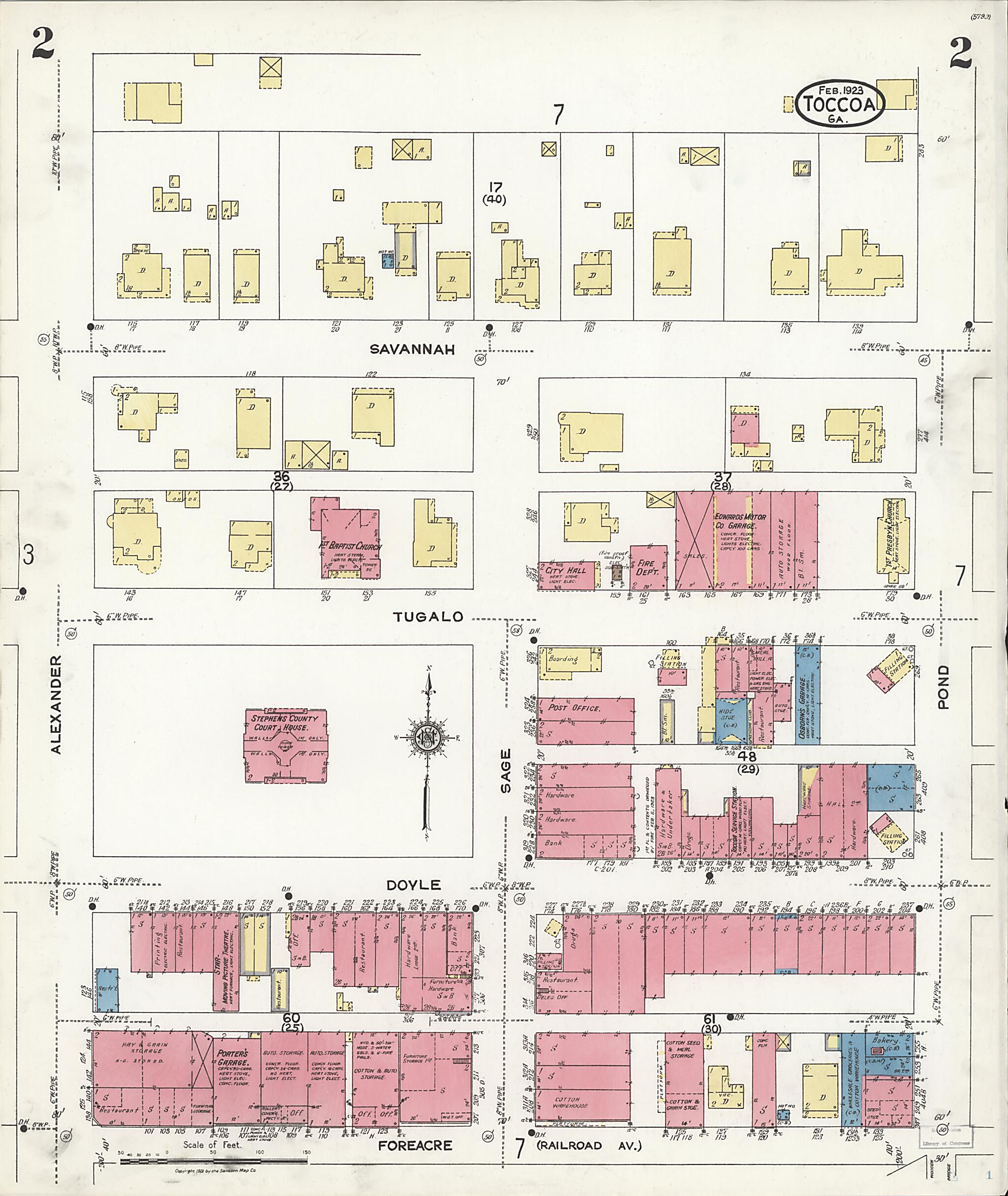 This old map of Toccoa, Stephens County, Georgia was created by Sanborn Map Company in 1923