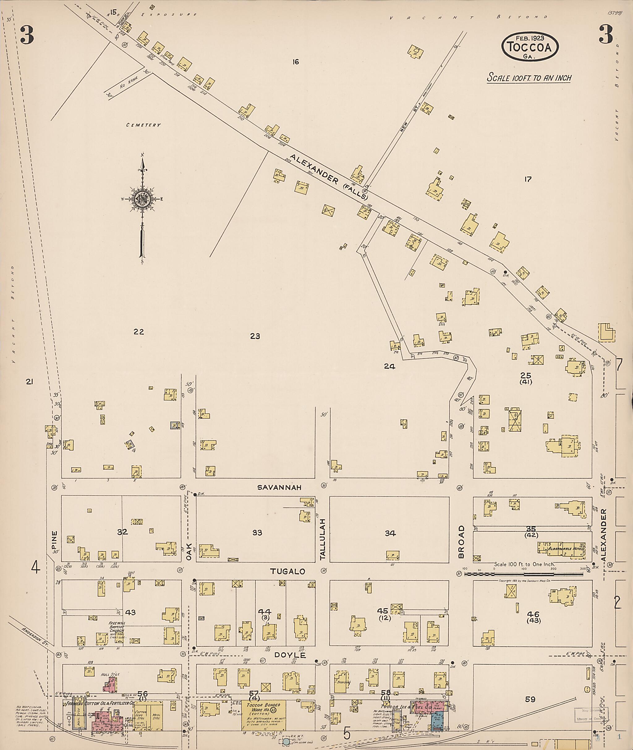 This old map of Toccoa, Stephens County, Georgia was created by Sanborn Map Company in 1923