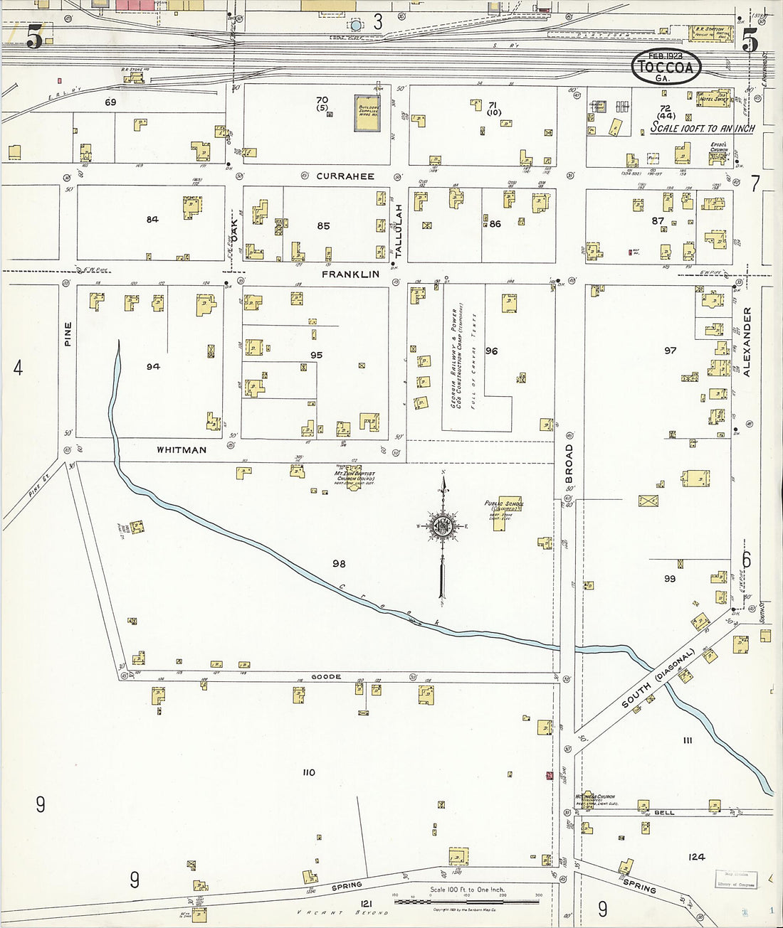 This old map of Toccoa, Stephens County, Georgia was created by Sanborn Map Company in 1923