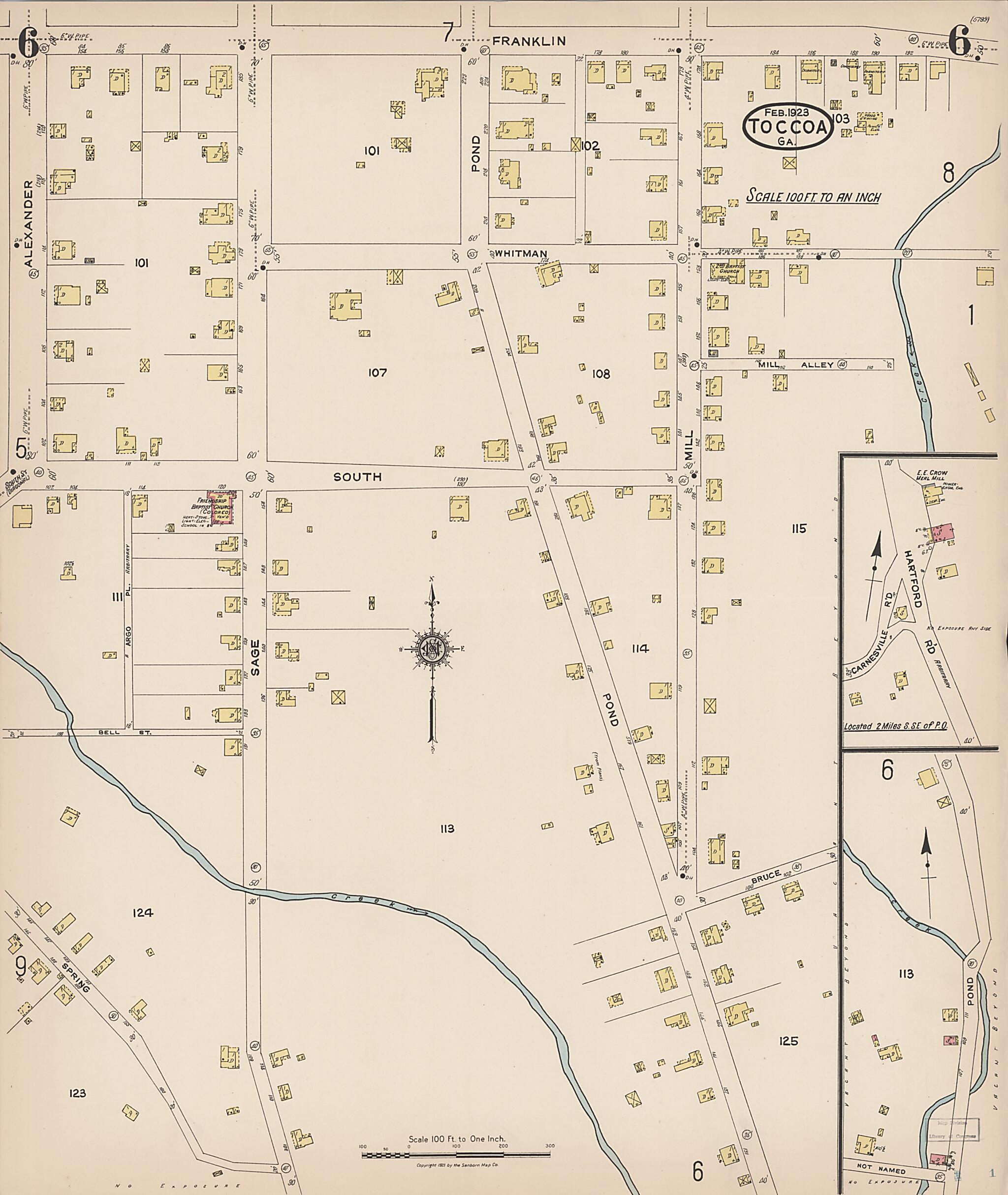 This old map of Toccoa, Stephens County, Georgia was created by Sanborn Map Company in 1923