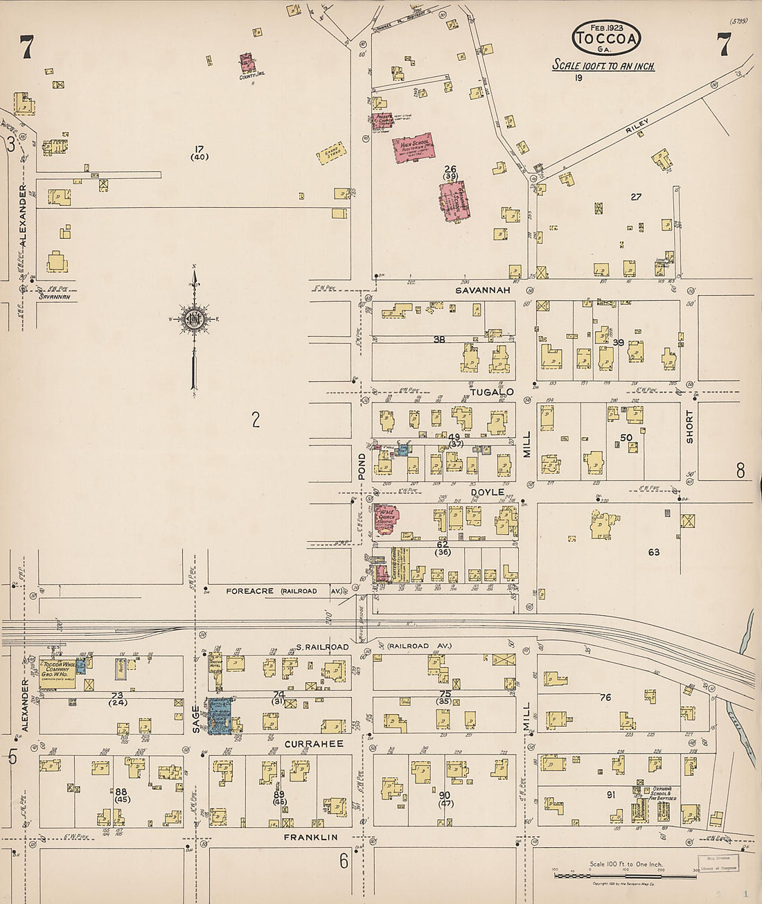 This old map of Toccoa, Stephens County, Georgia was created by Sanborn Map Company in 1923