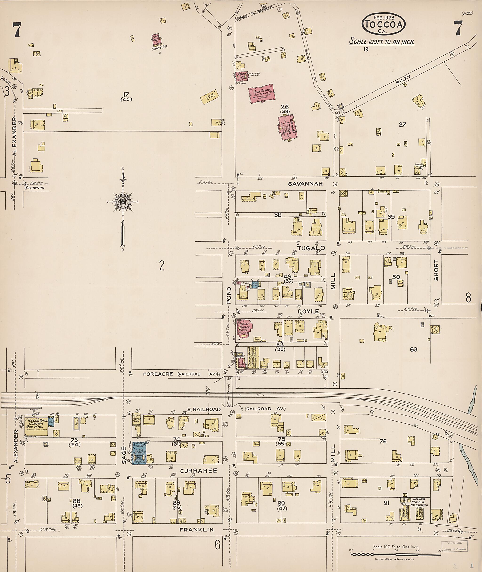 This old map of Toccoa, Stephens County, Georgia was created by Sanborn Map Company in 1923