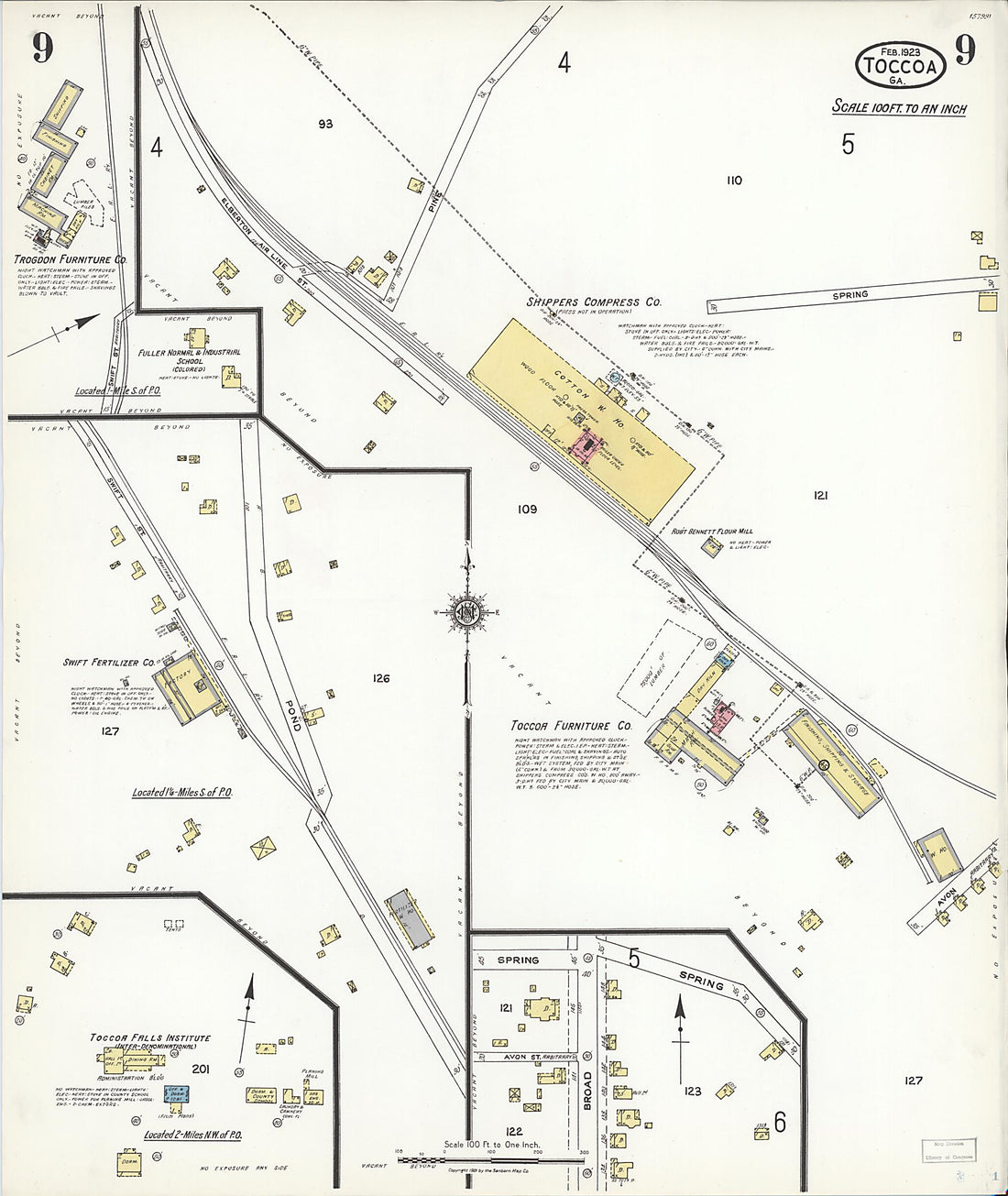 This old map of Toccoa, Stephens County, Georgia was created by Sanborn Map Company in 1923